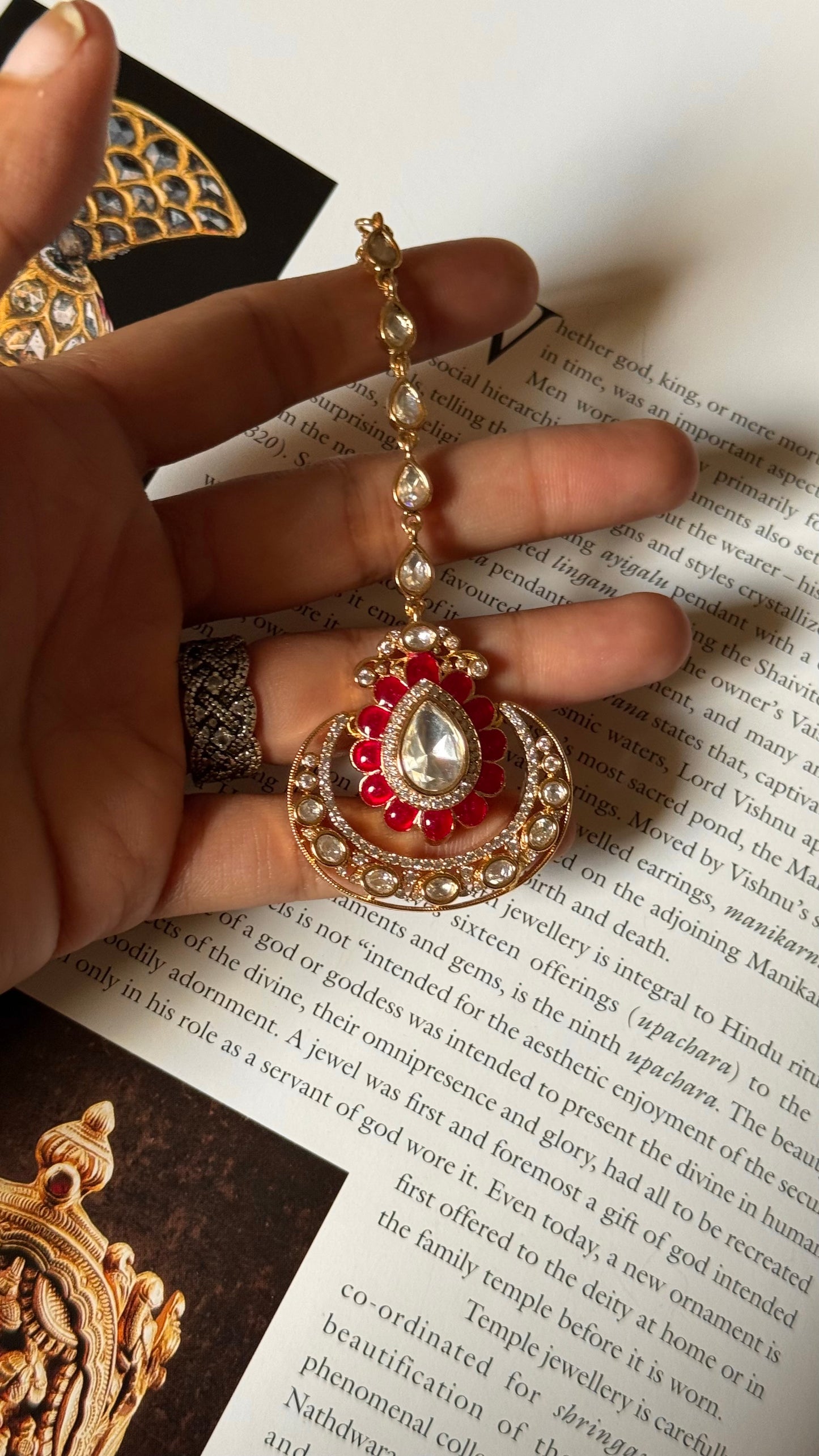 Ruby moissanite maangtika
