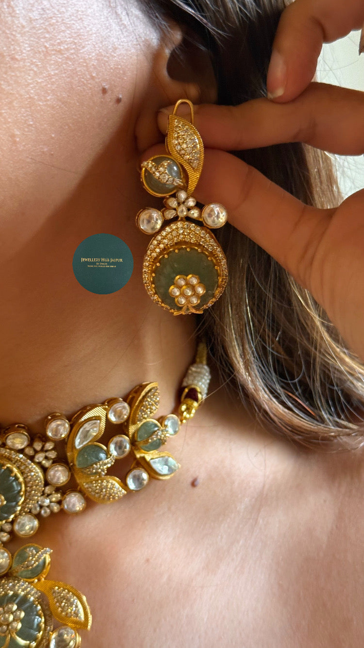 Mint doublet inlay floral & polki choker set