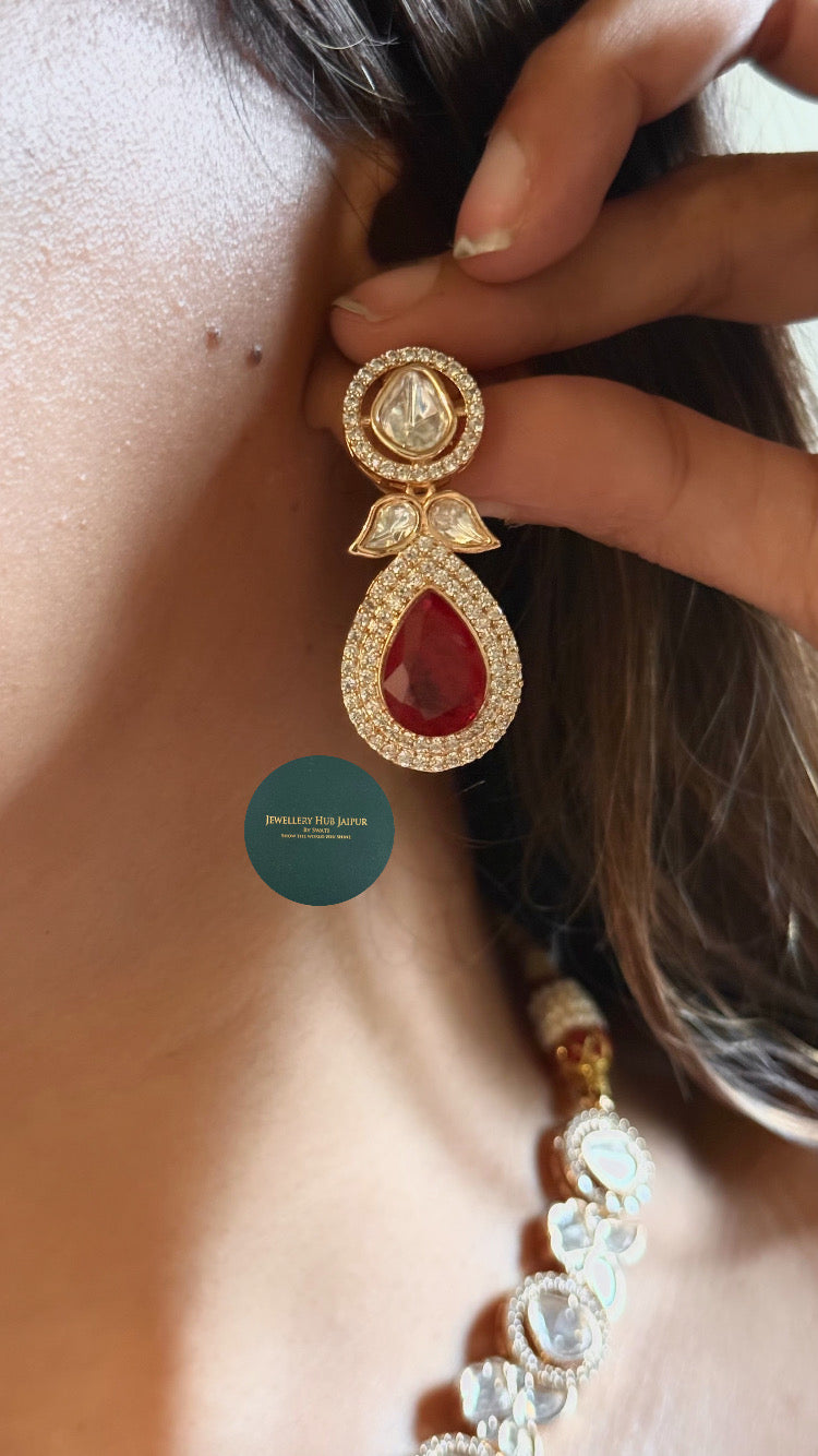 Ruby drop with moissanite uncut polki collar set