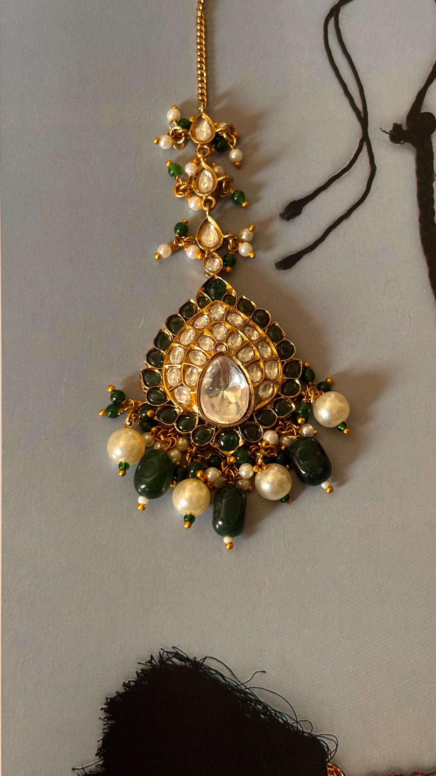 Moissanite Meenakari emerald maangtika