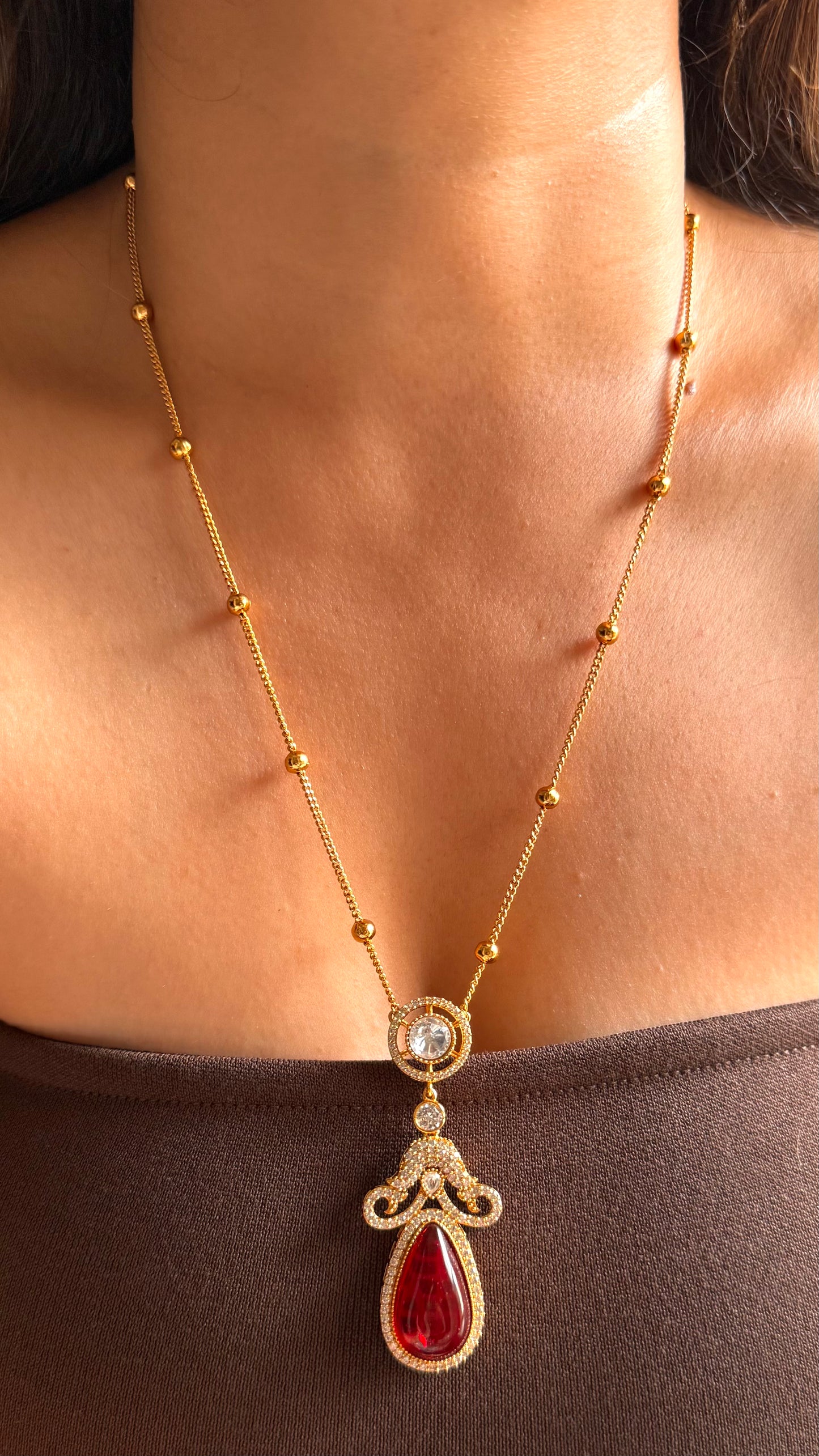 Ruby doublet moissanite minimal pendant set