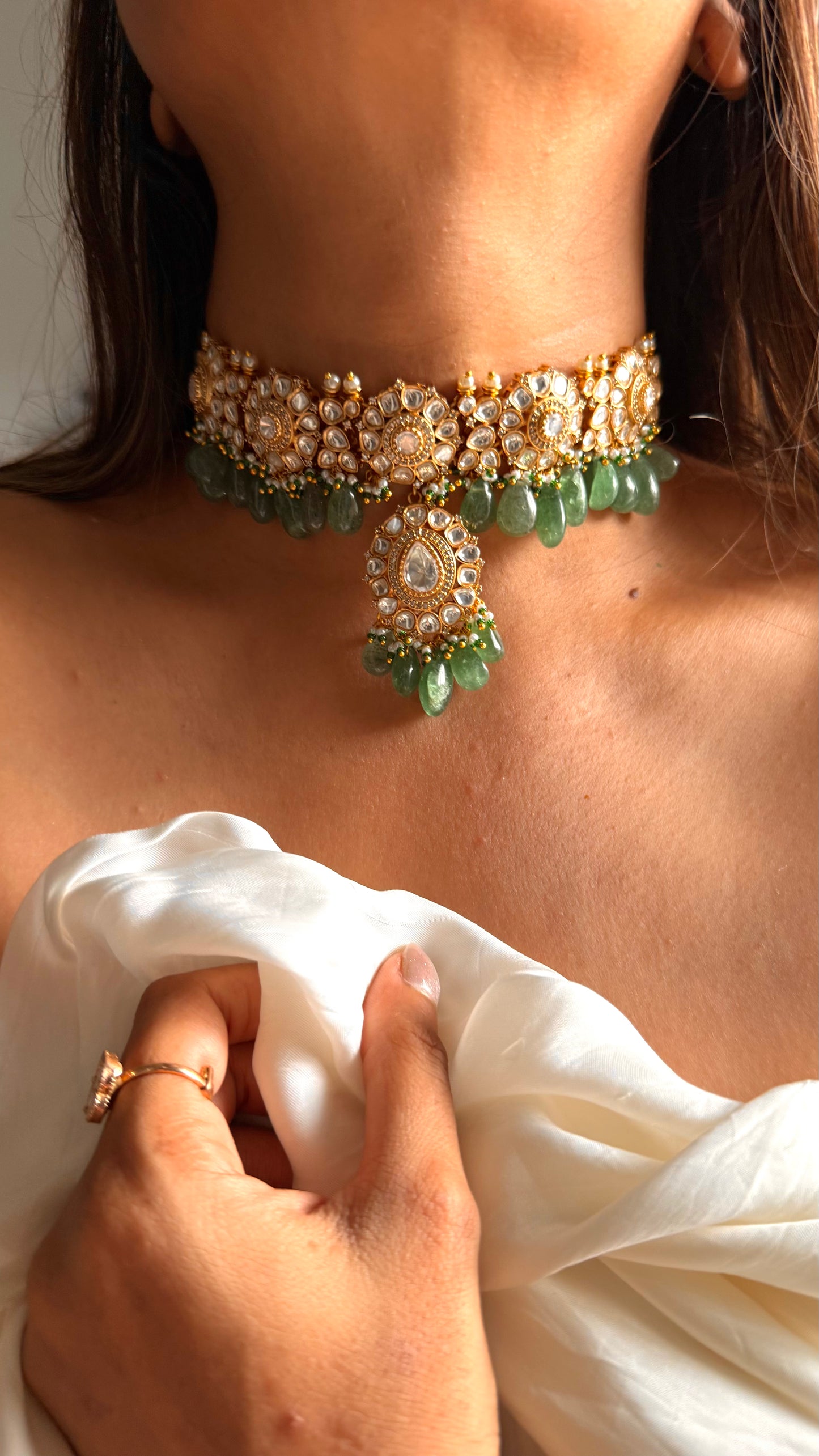 Moissanite floral choker with mint drop