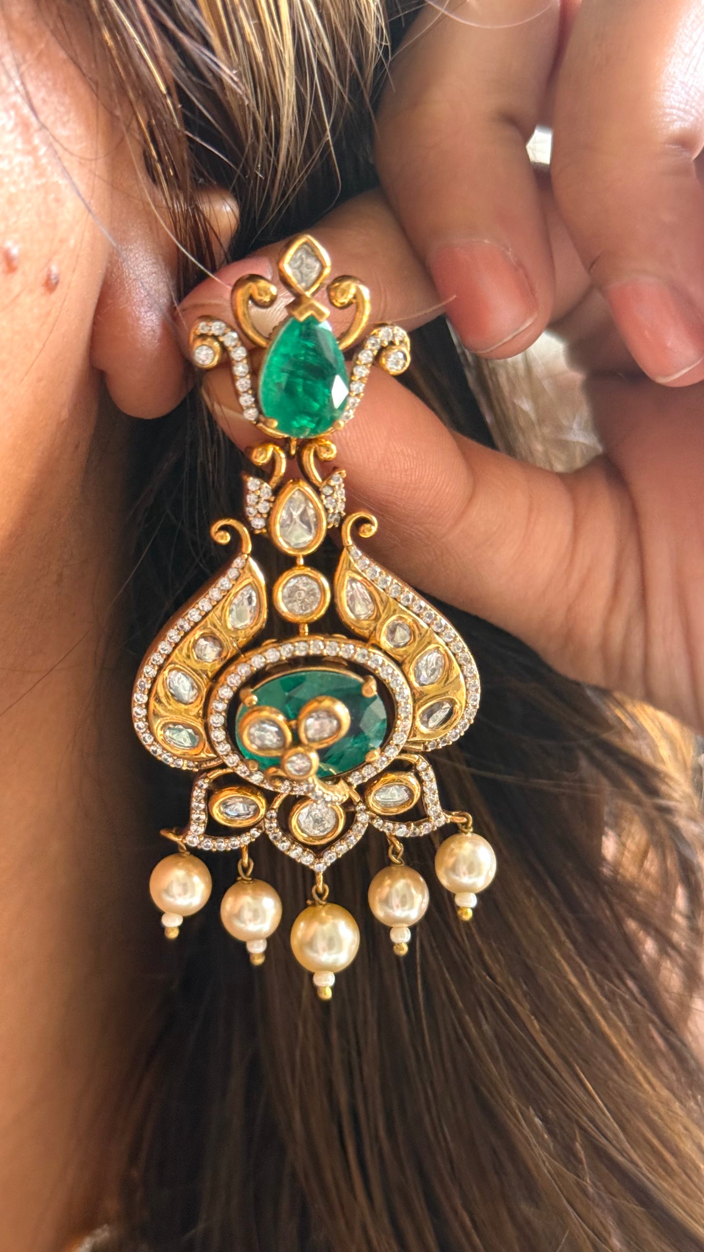 Emerald dual polish victorian Designer Necklace