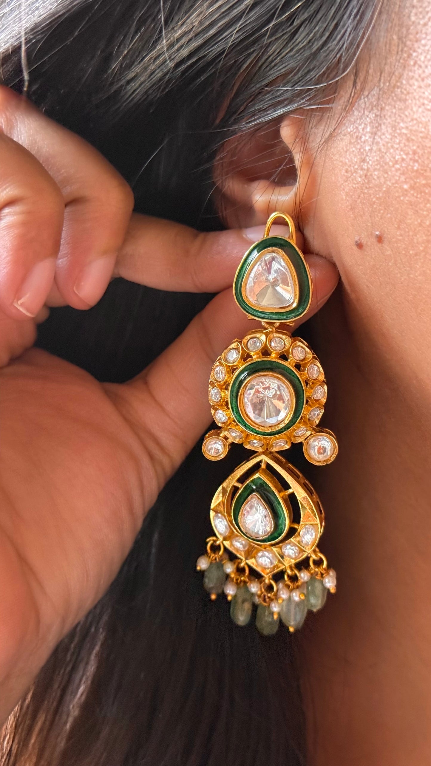Bridal asia uncut meenakari with chaandbali drops Necklace