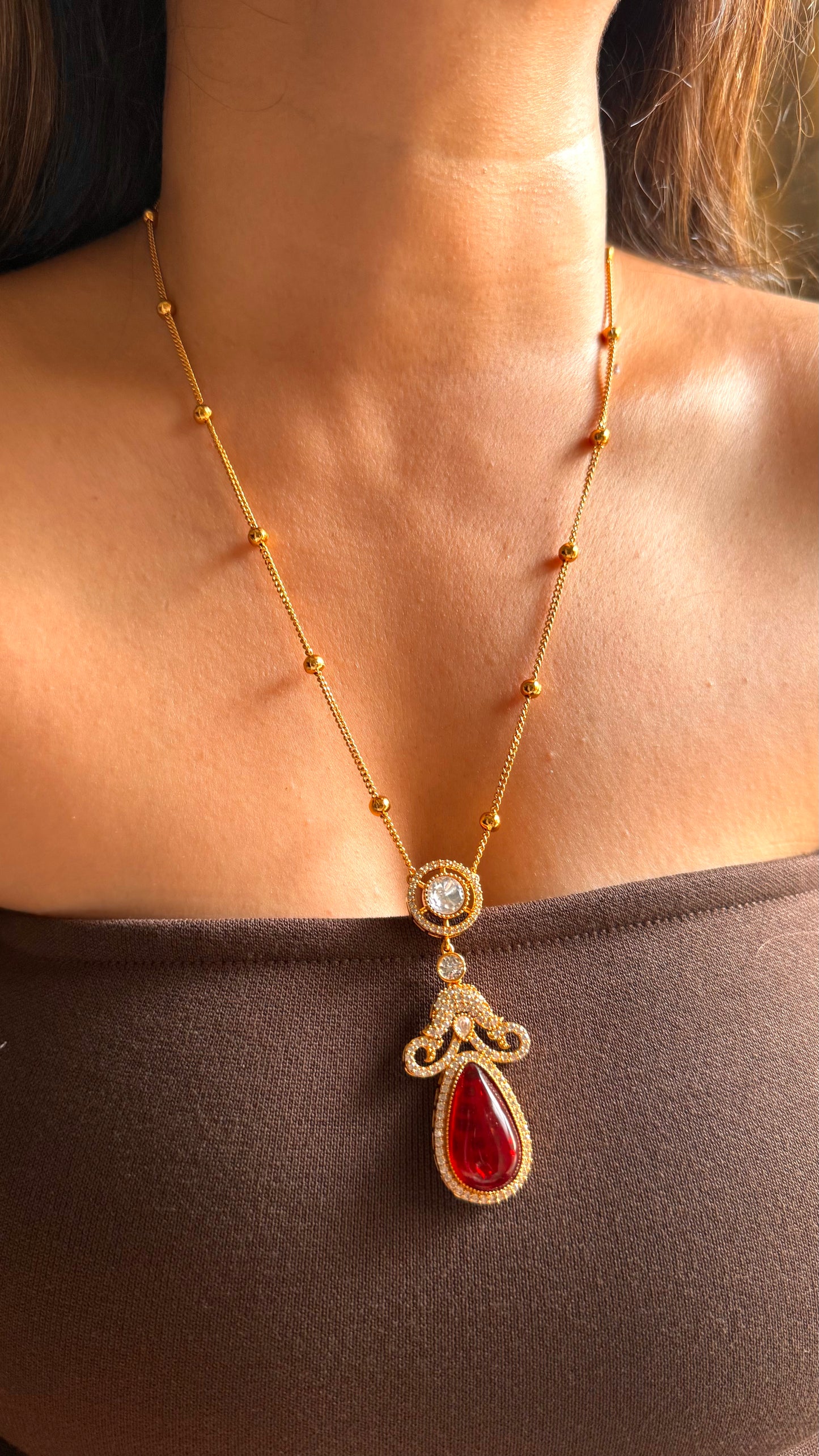 Ruby doublet moissanite minimal pendant set