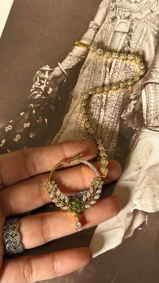 Emerald floral diamond nath