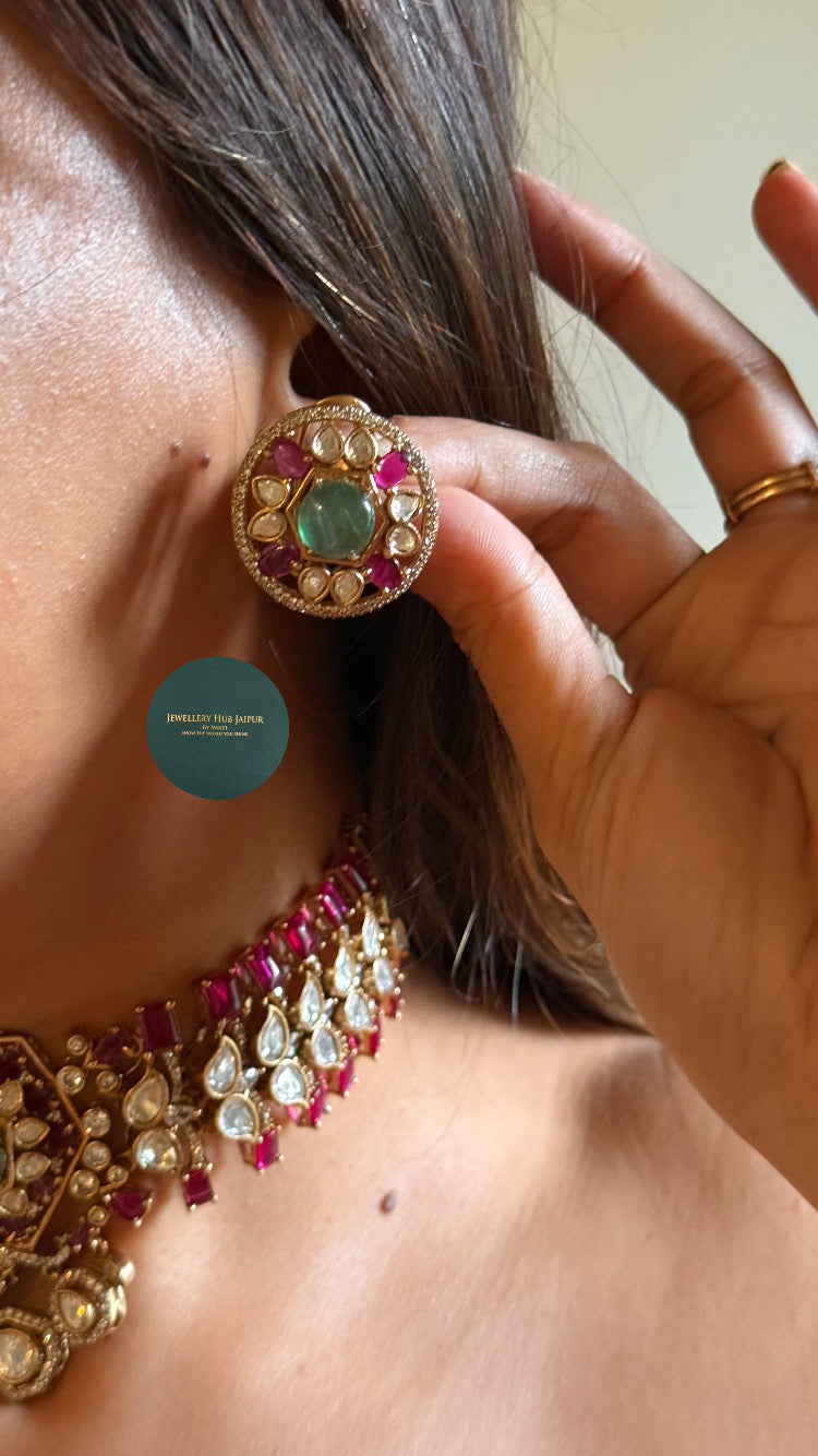 Mint doublet & Rani pink moissanite choker set