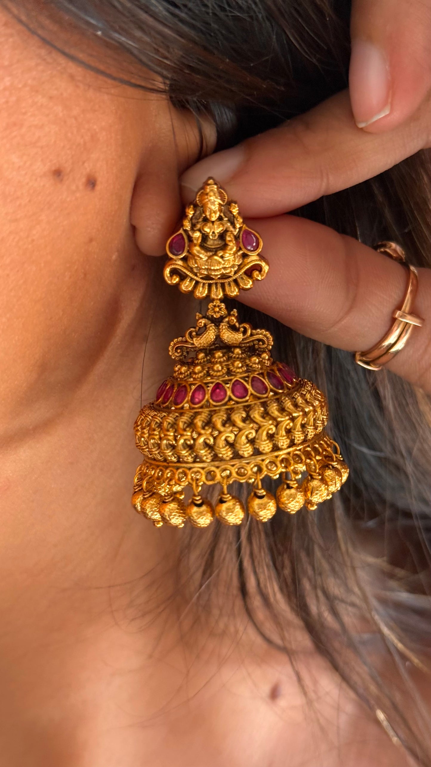 Goddess Laxmi Rani pink ruby temple Jhumki