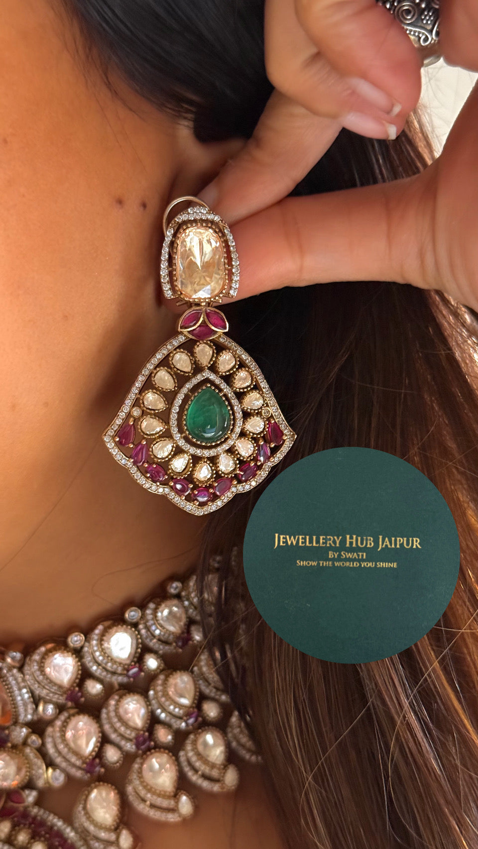 Real moissanite emerald & ruby choker