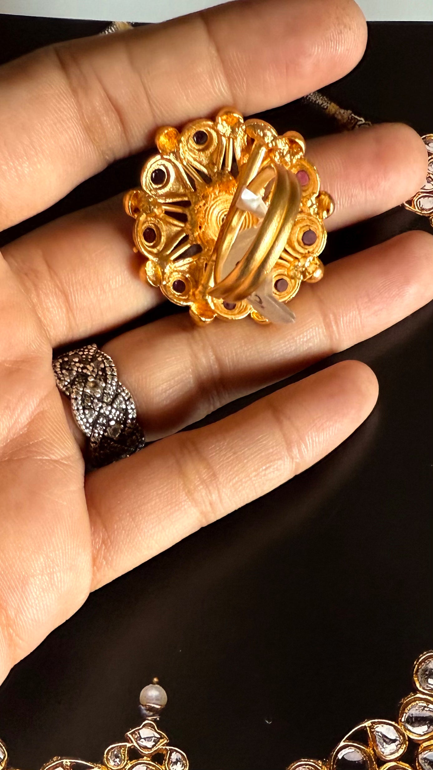 Ruby & emerald Rajwada adjustable ring