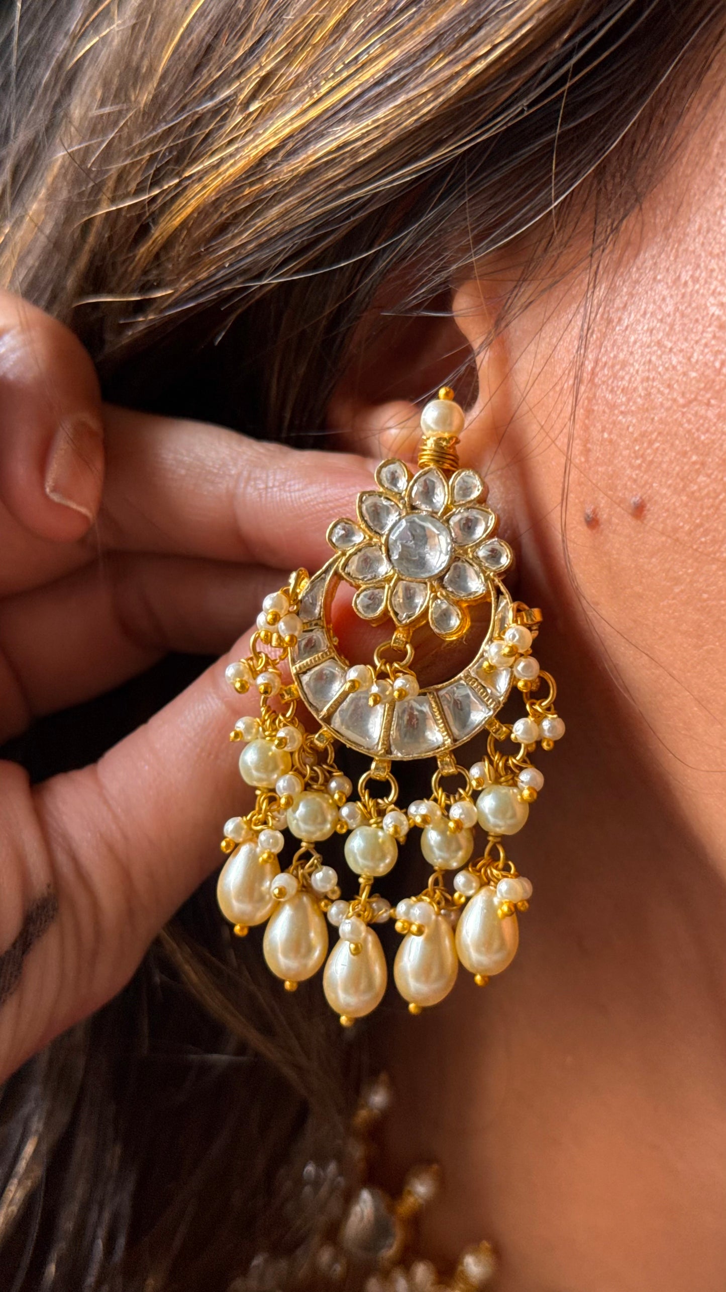 Paachi Kundan jadau half moon shape with tear drop choker necklace