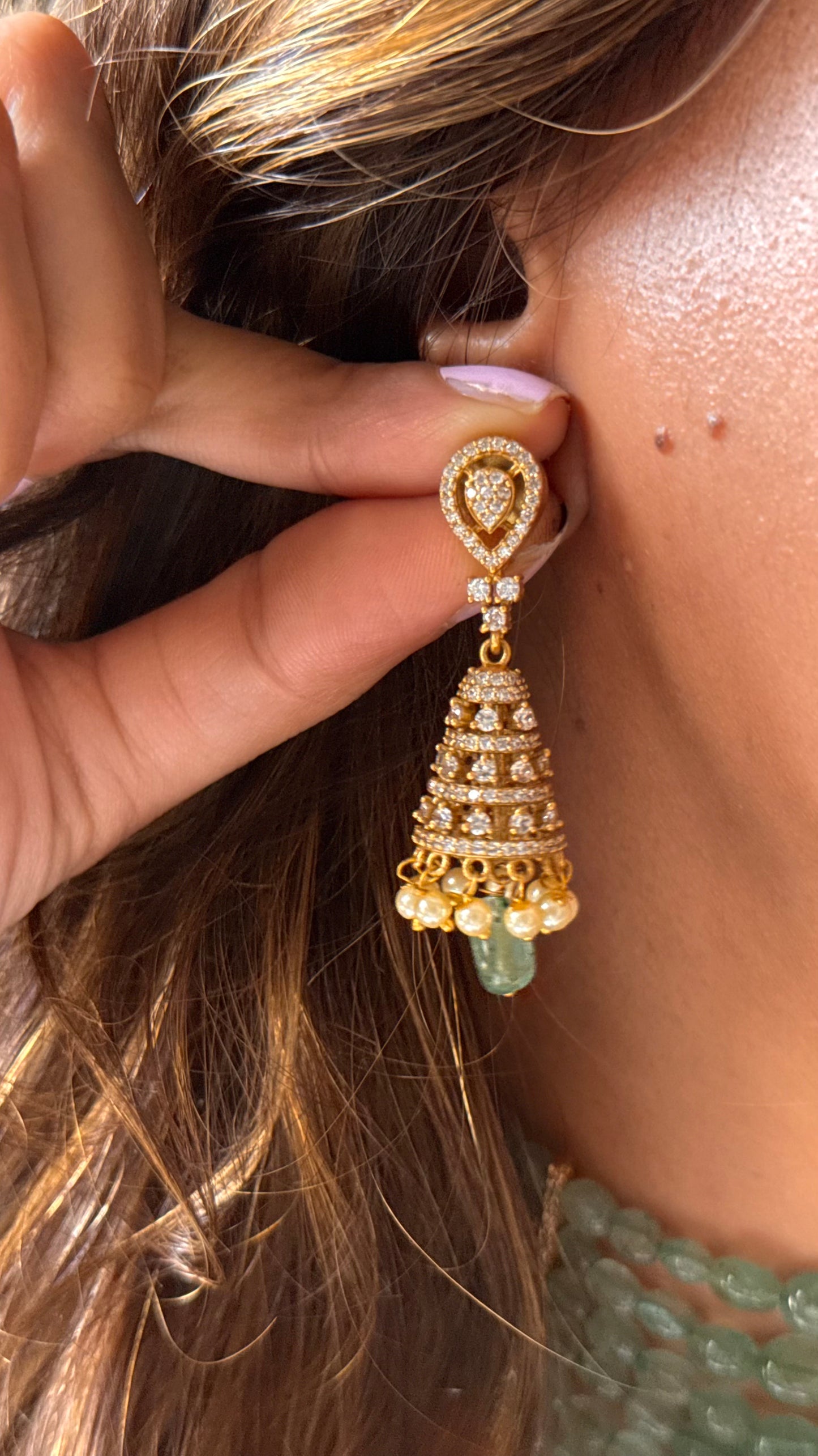 Designer jumki pendant with mint pearl detailing choker