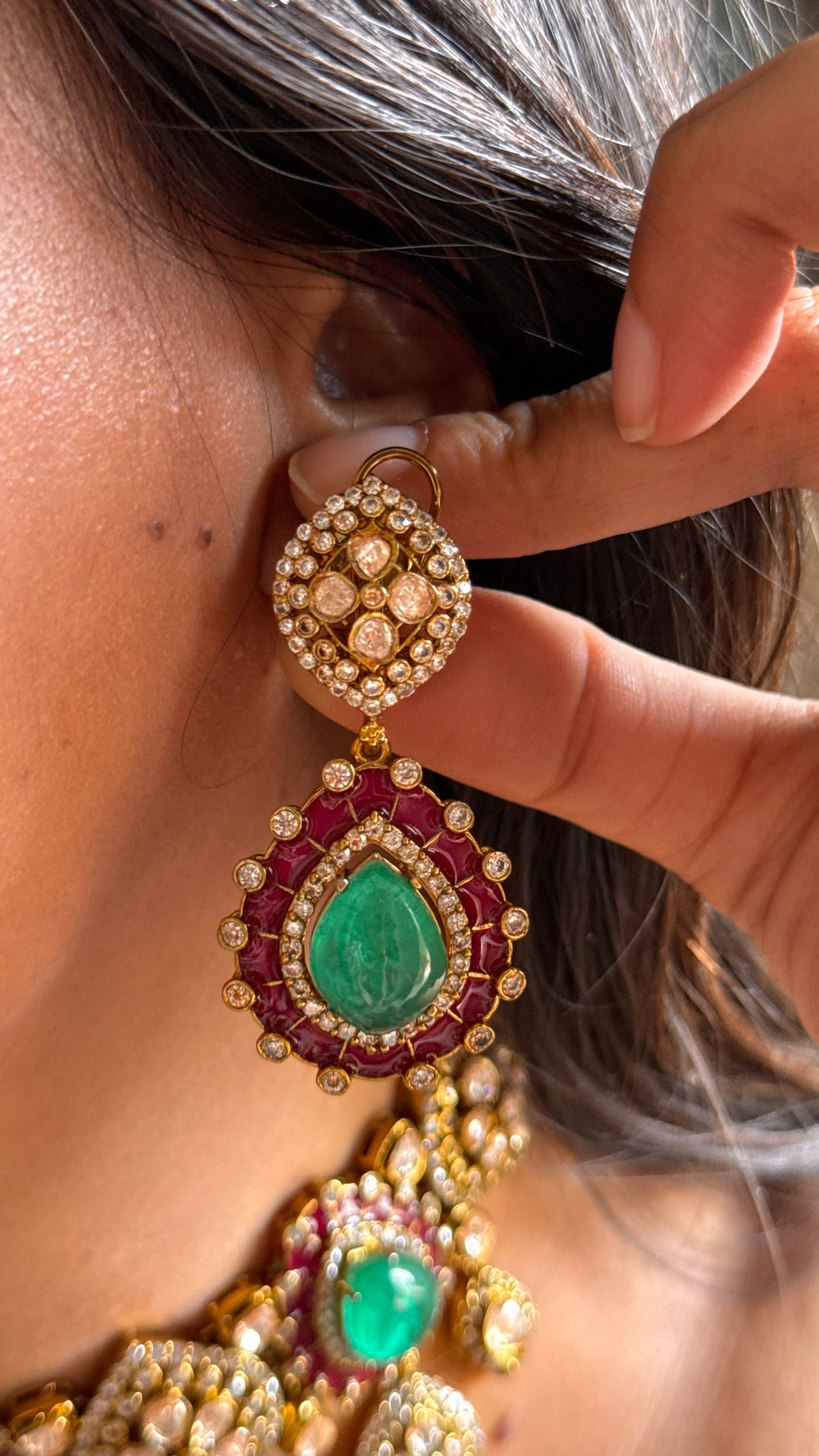 Mint & ruby peeli polki Choker necklace