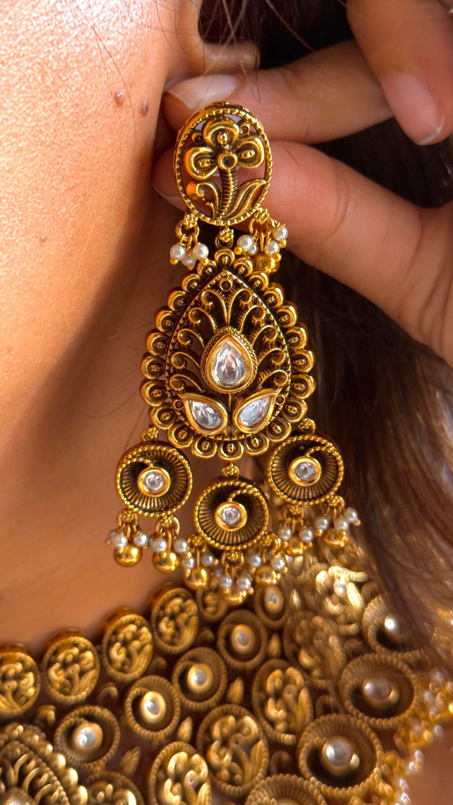 Floral Nakshi oxidised gold polki Choker