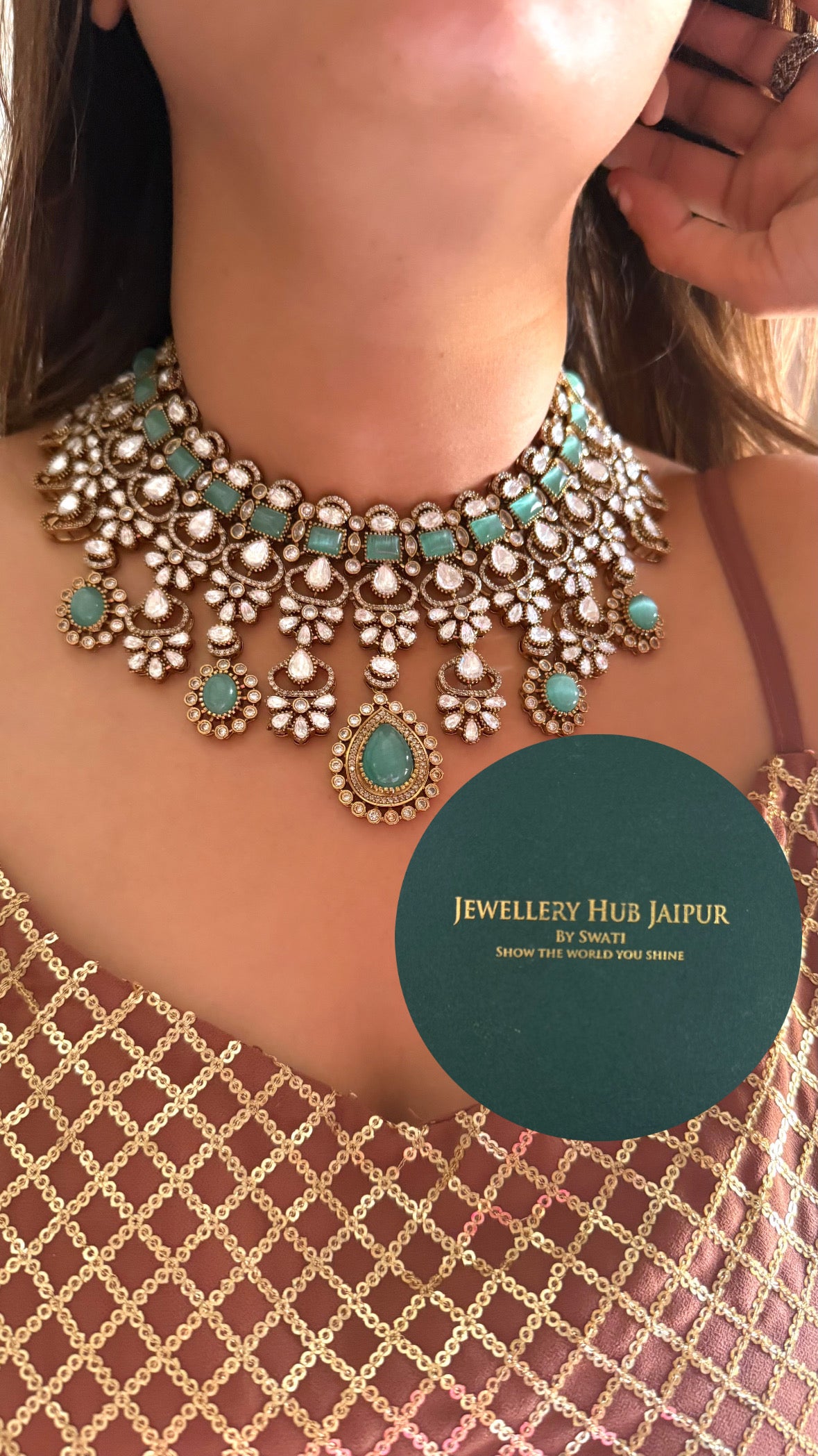 Prathiksha mint doublet moissanite collar set