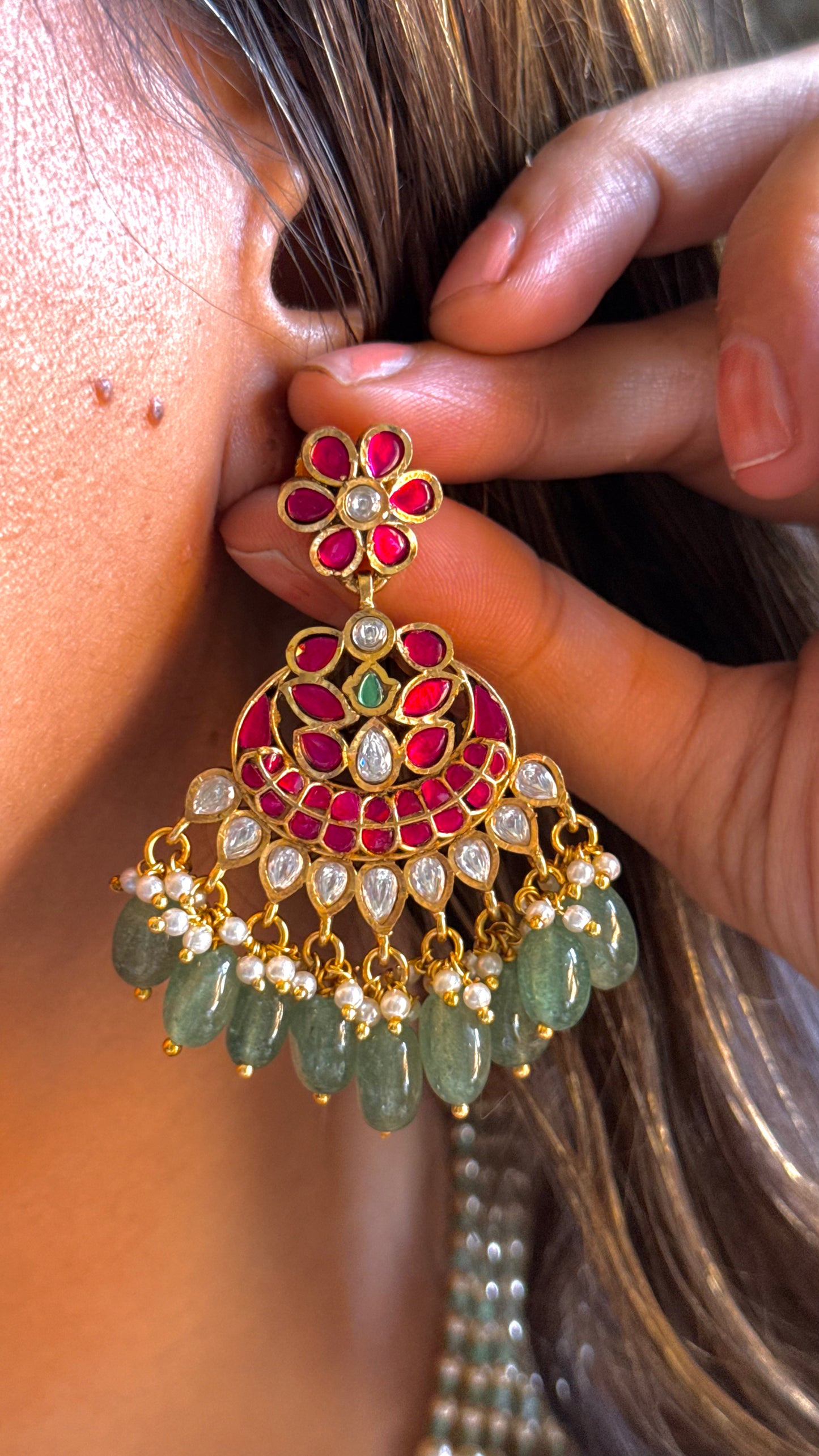 Kemp work pearl & mint rani haar
