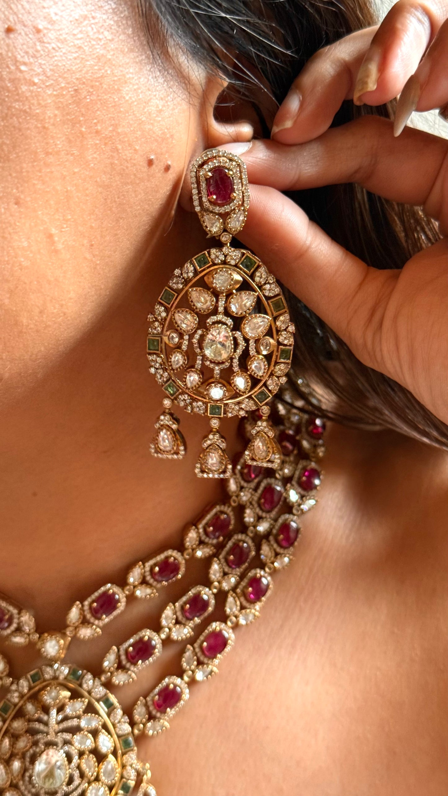 Rani pink doublet moissanite 3 layer with emerald collar set