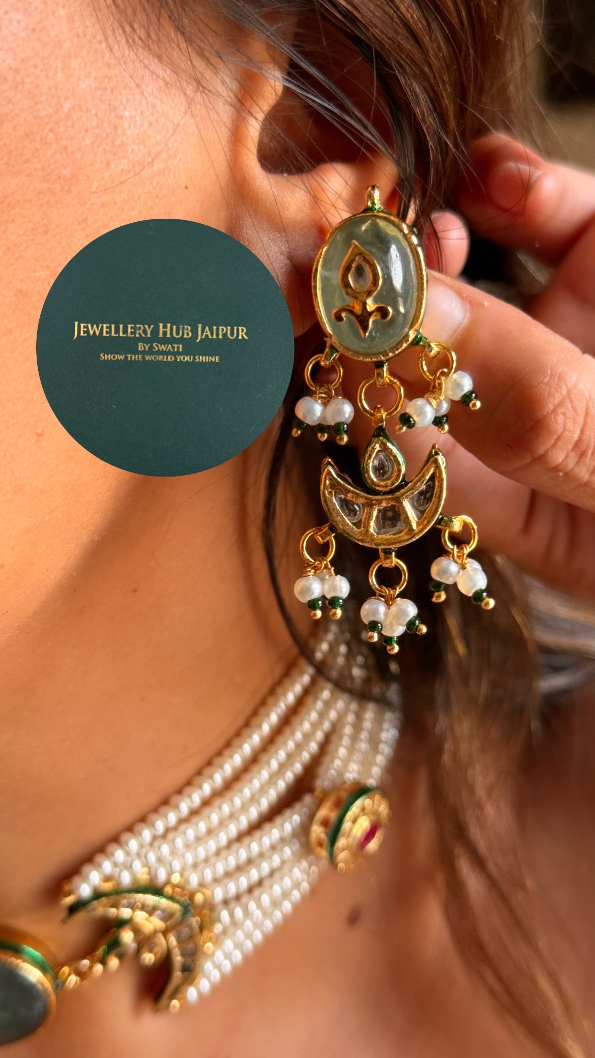 Mint inlay work with emerald meenakari paachi heritage choker set