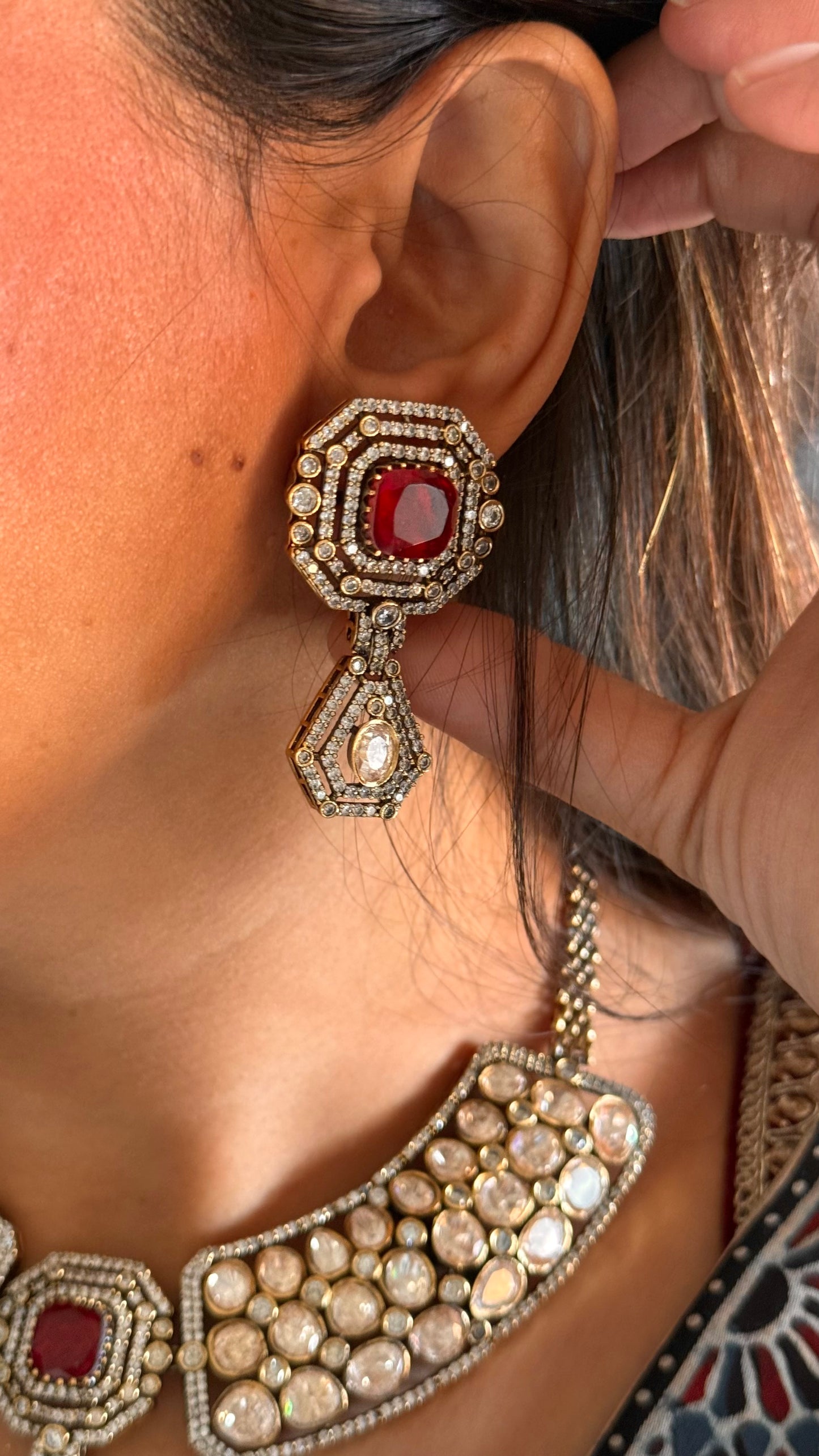 Ruby real moissanite peeli polki cocktail necklace
