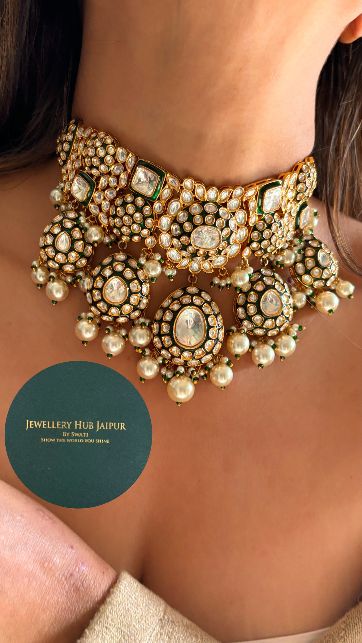 Meenakari polki pearl choker set