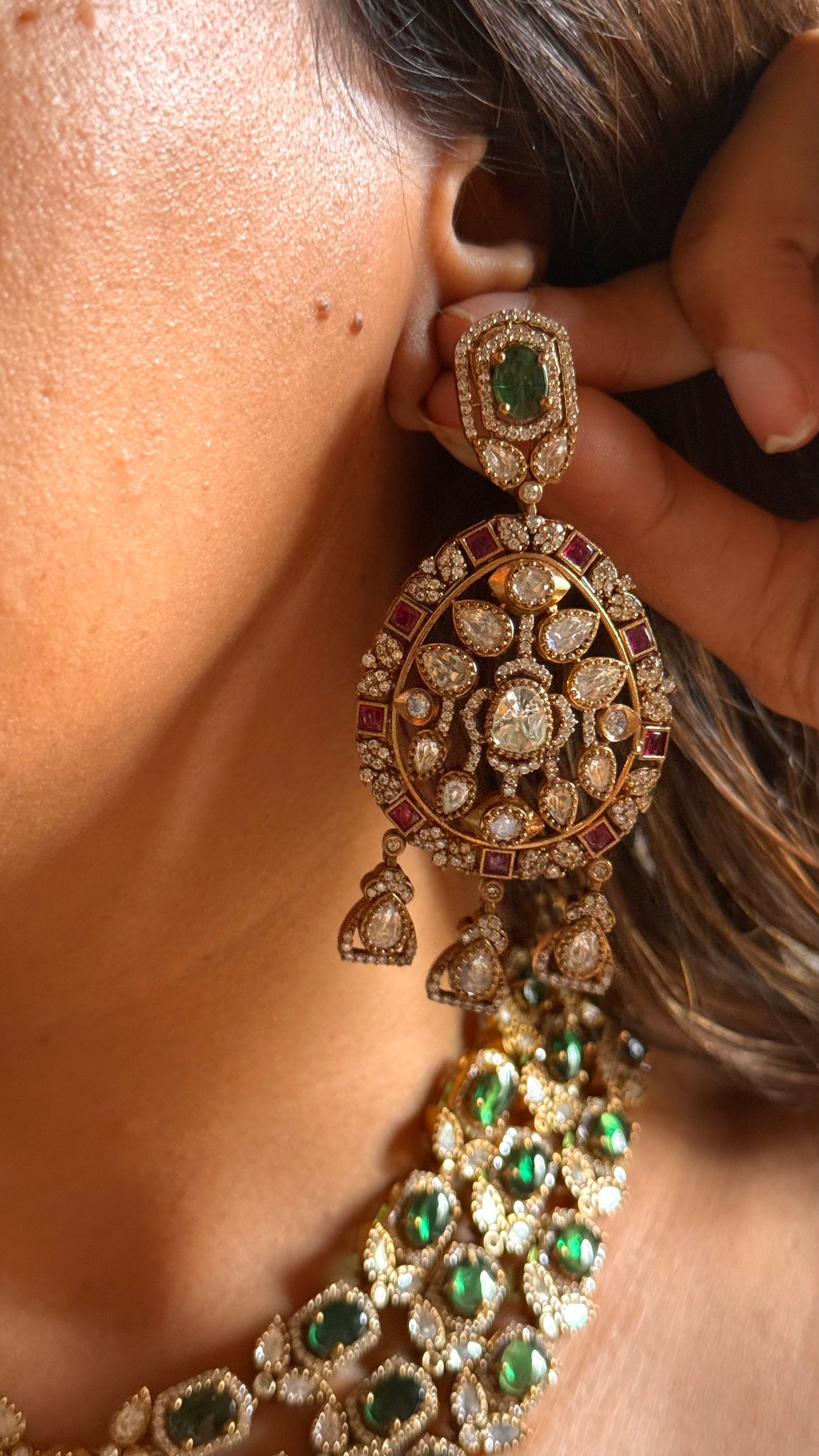 Emerald doublet moissanite 3 layer collar set