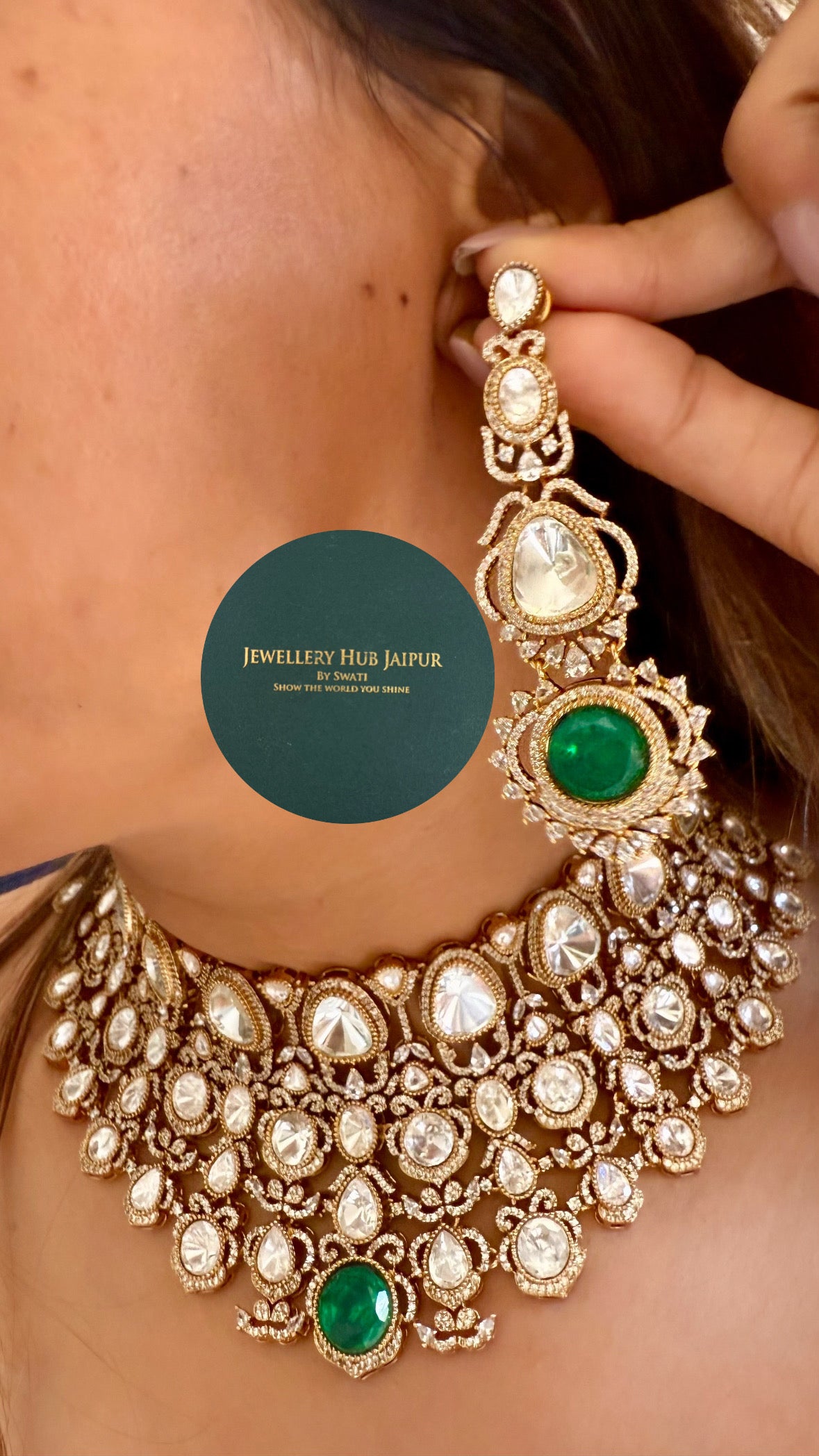 Shehnaaz Emerald moissanite uncut polki victorian choker