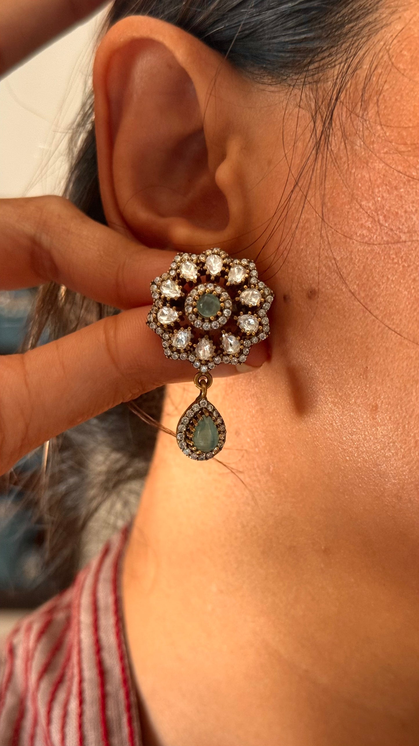 Mint doublet moissanite victorian floral with drop studs