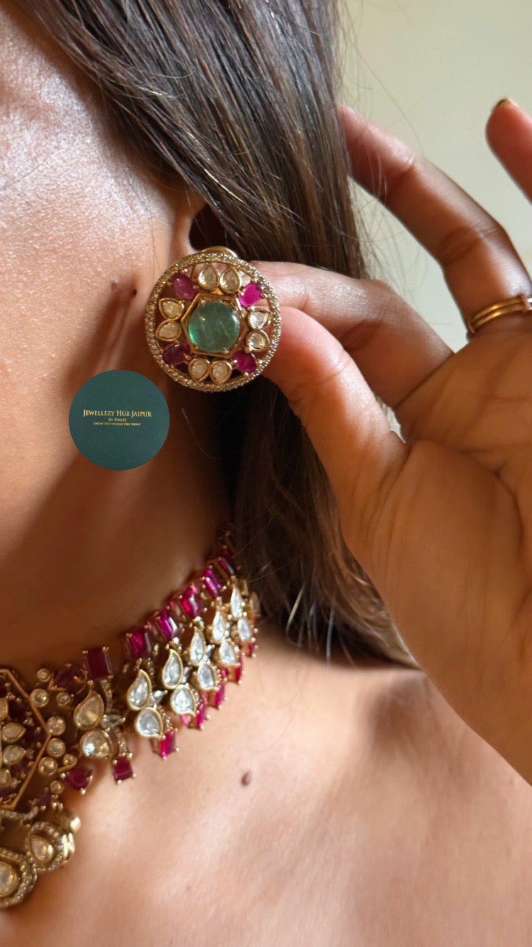 Mint doublet & Rani pink moissanite choker set