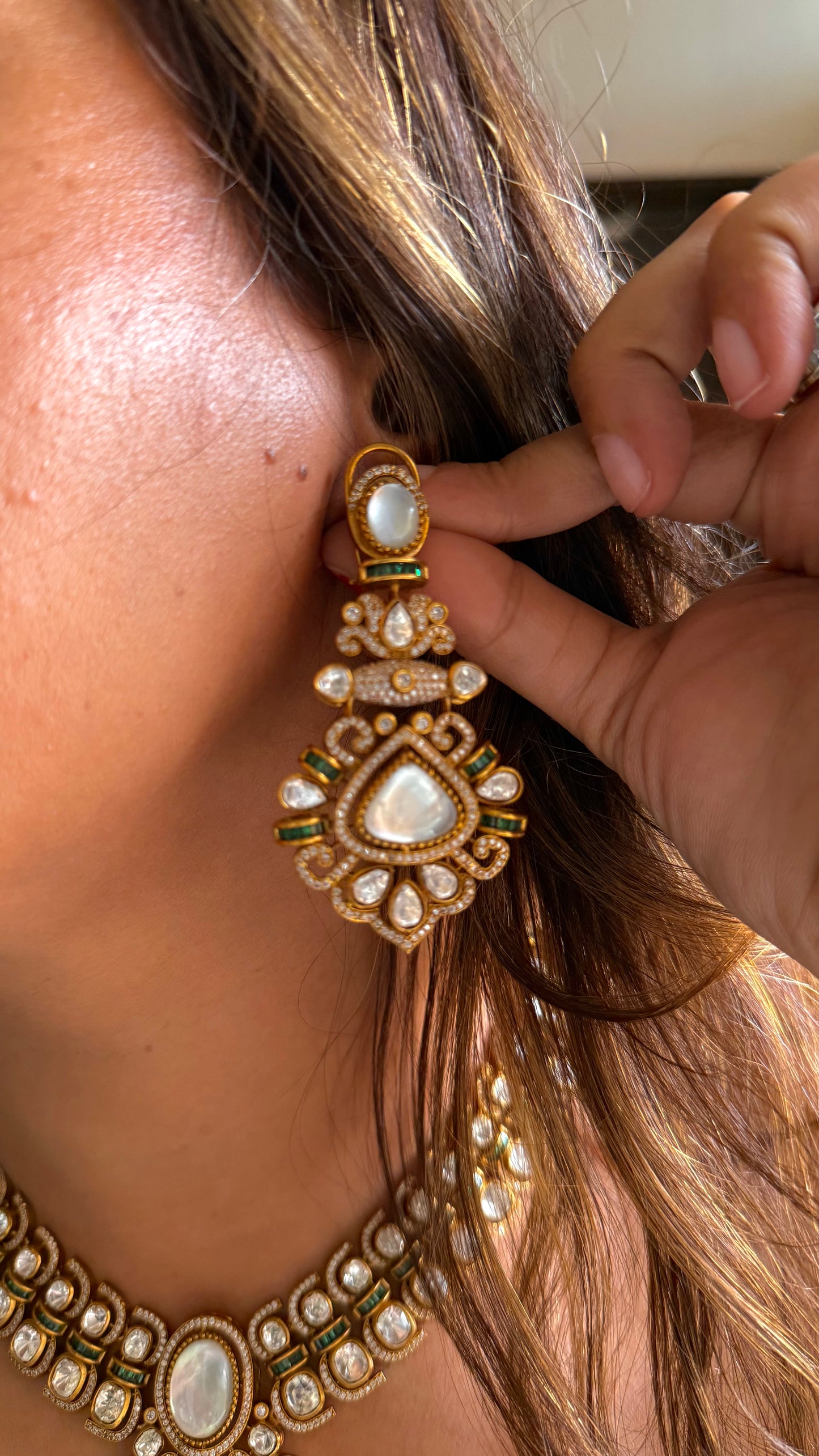 Mother of pearl & Emerald designer neckalce