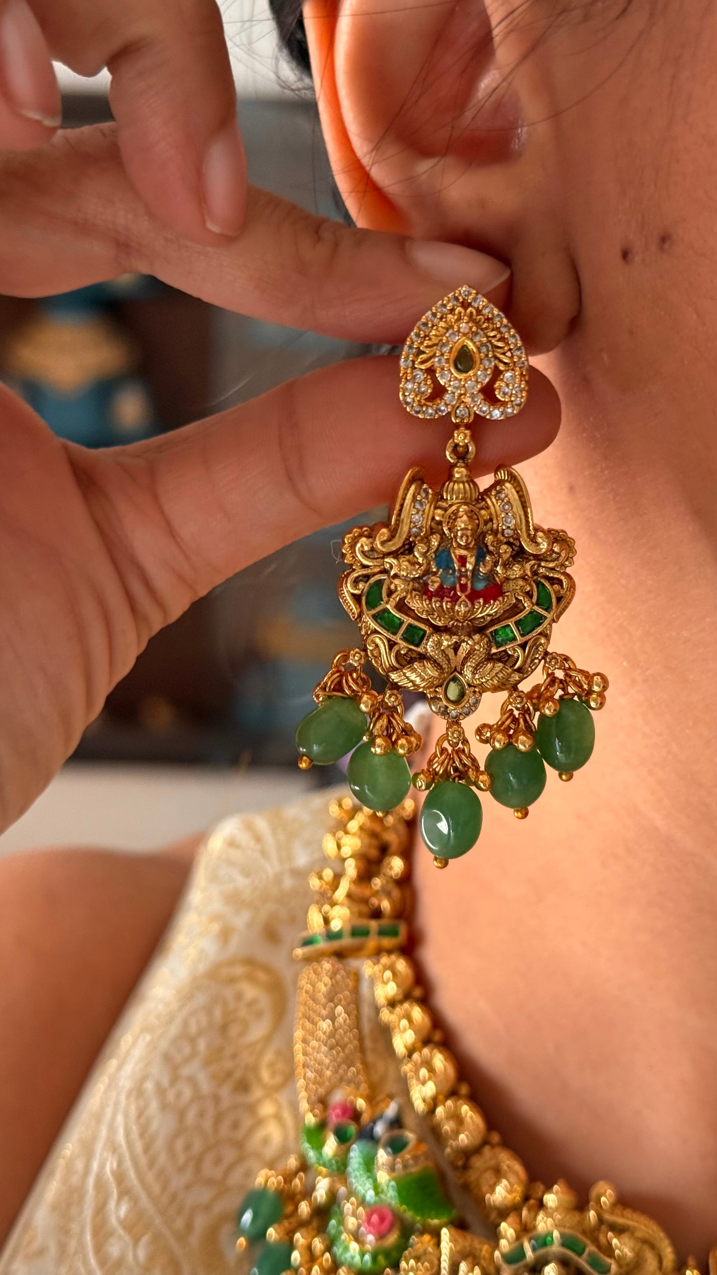 Temple meenakari lotus necklace