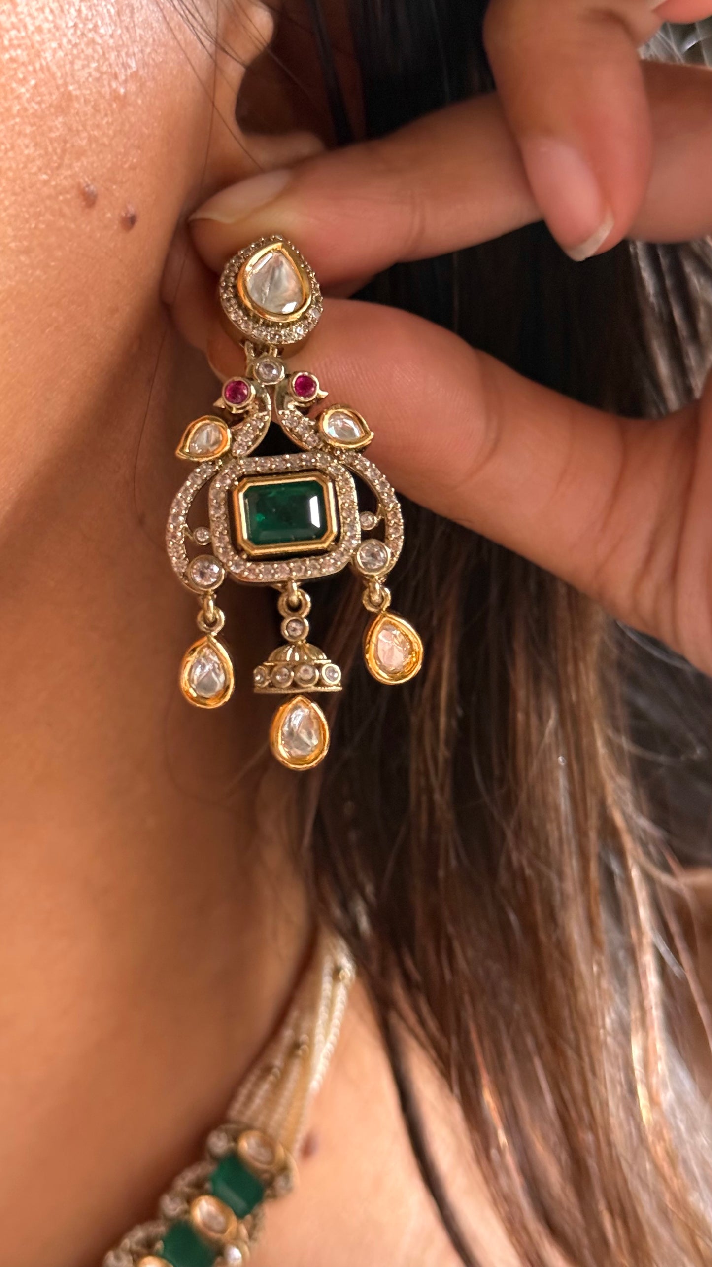 Vintage emerald with Rani pink statement necklace