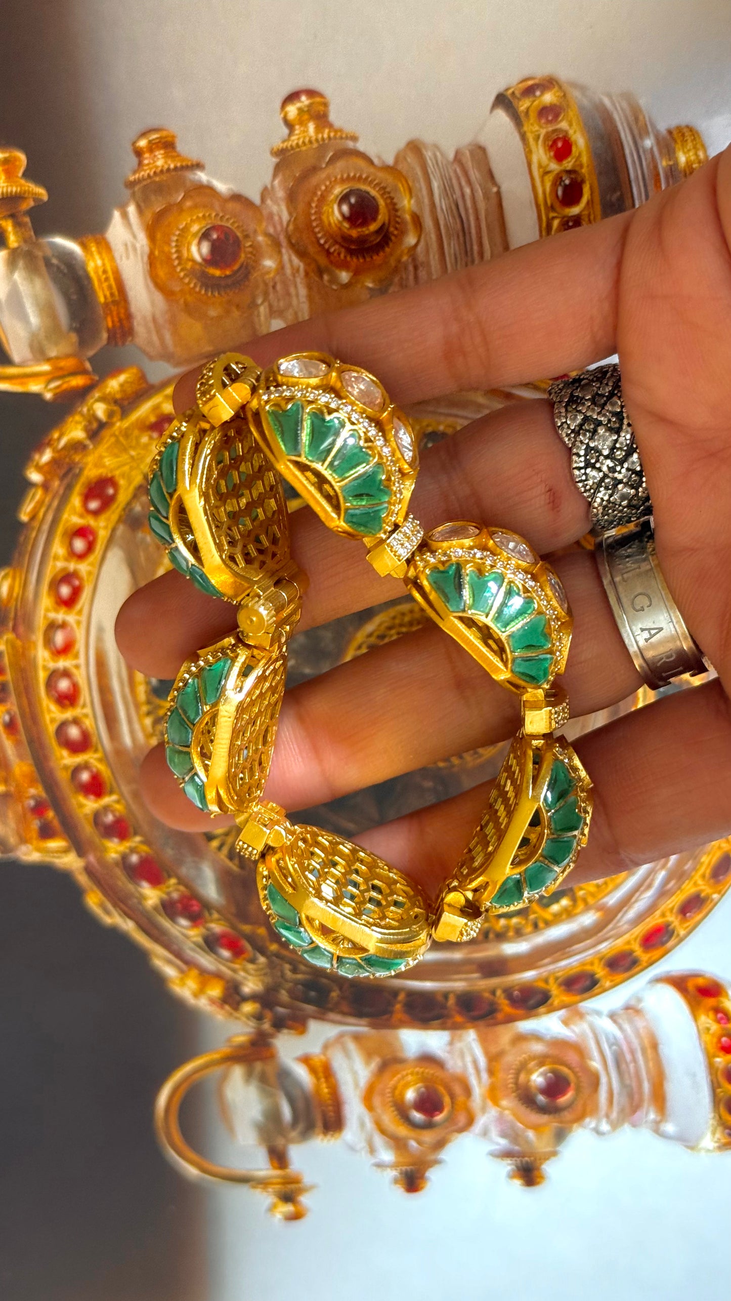 Emerald takkar real moissanite gajra style bracelet