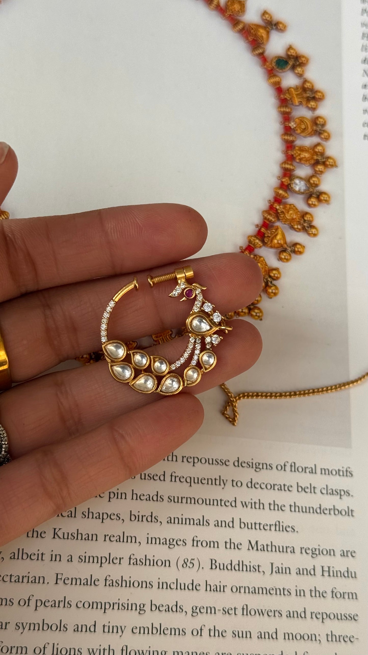 Heritage polki peacock inspired Nath