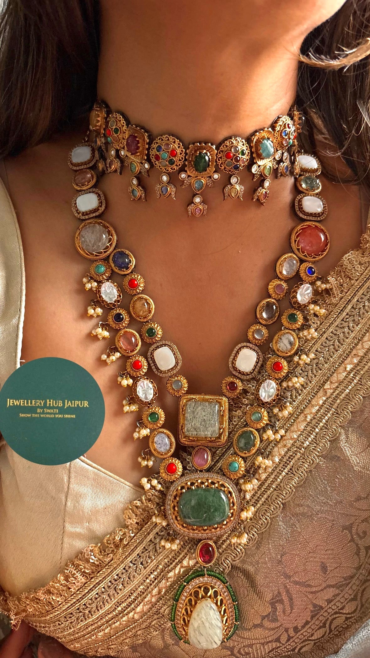 Sabhyasachi inspired with natural stone combo Necklace