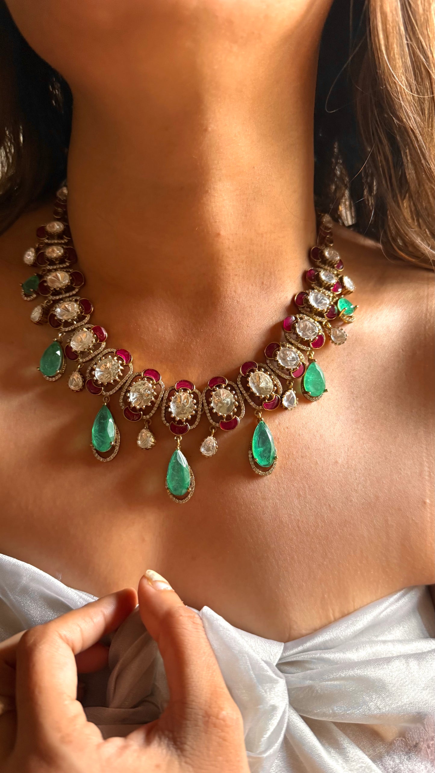 Mint doublet drop & ruby katdana polki collar set