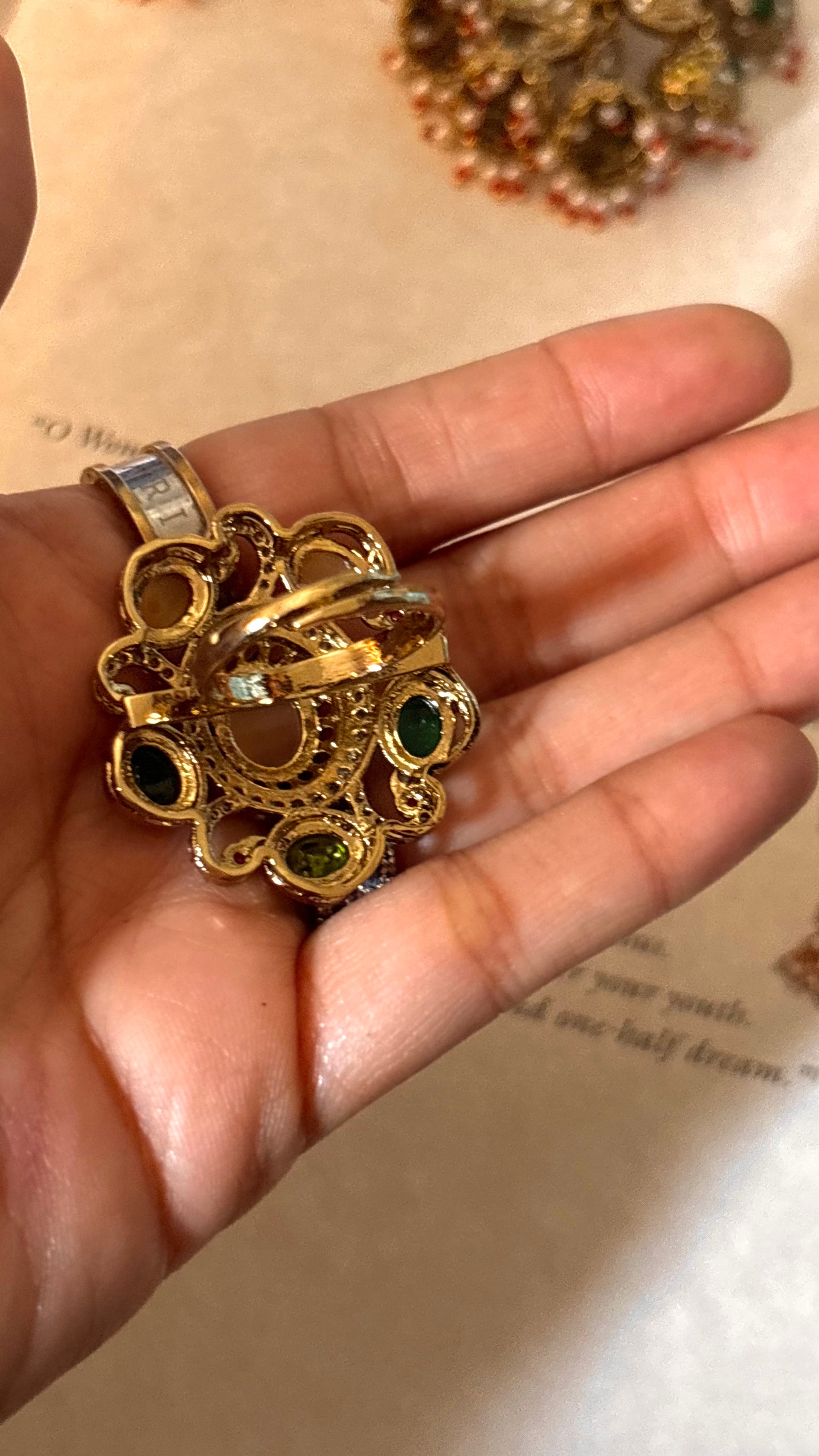 sabya inspired peach mix polki ring