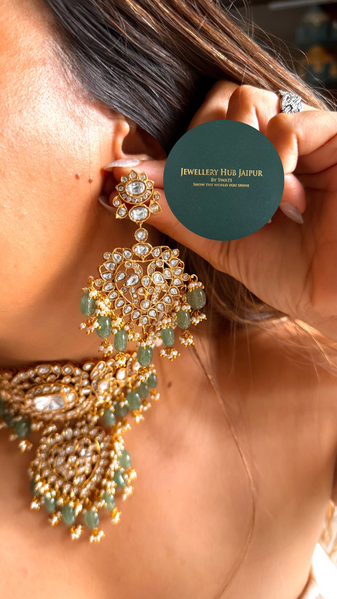 Rukmani Moissanite polki rajwada choker with mint drop