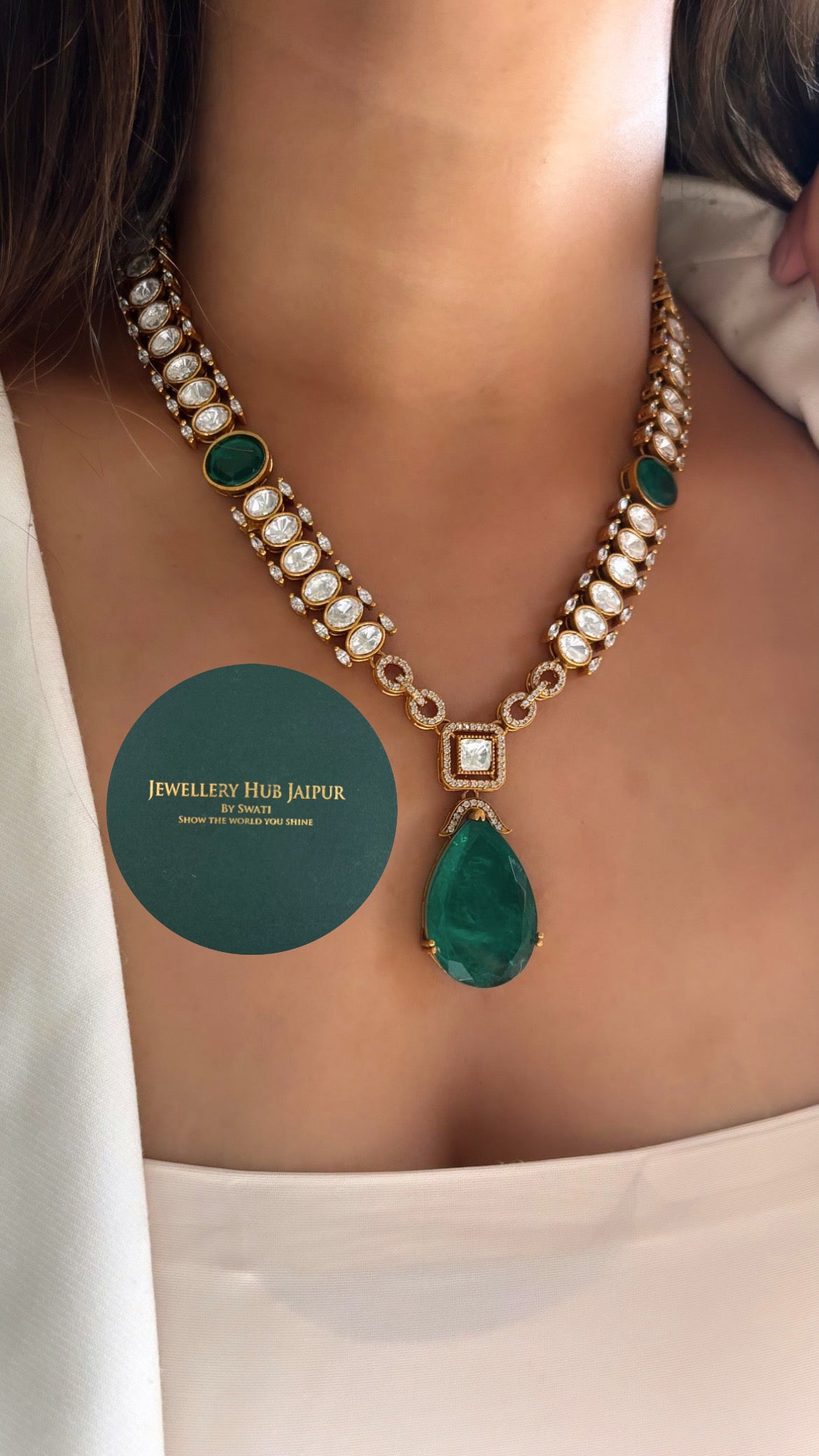 Emerald moissanite collar necklace set
