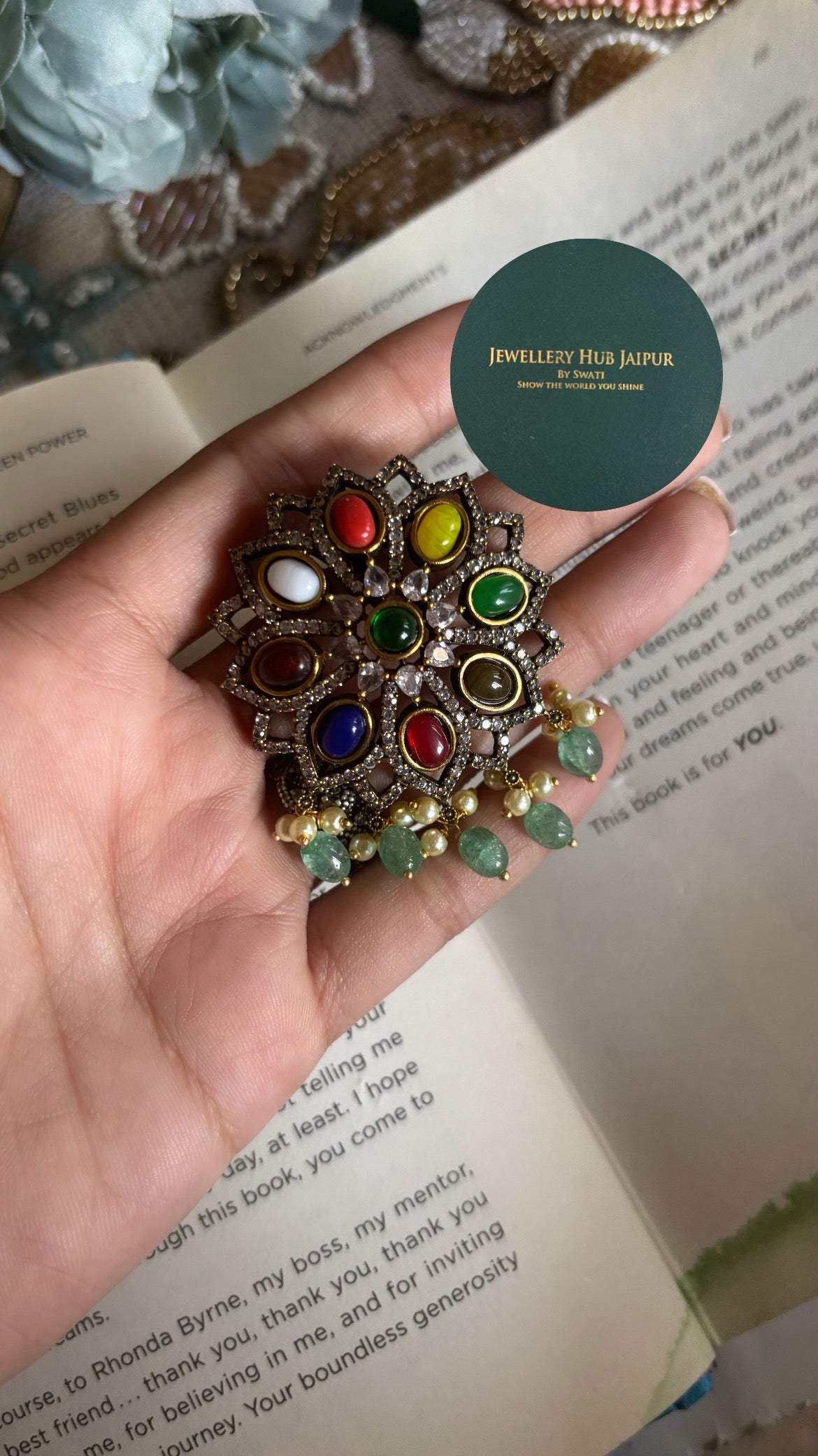 Victorian navratna pendant set