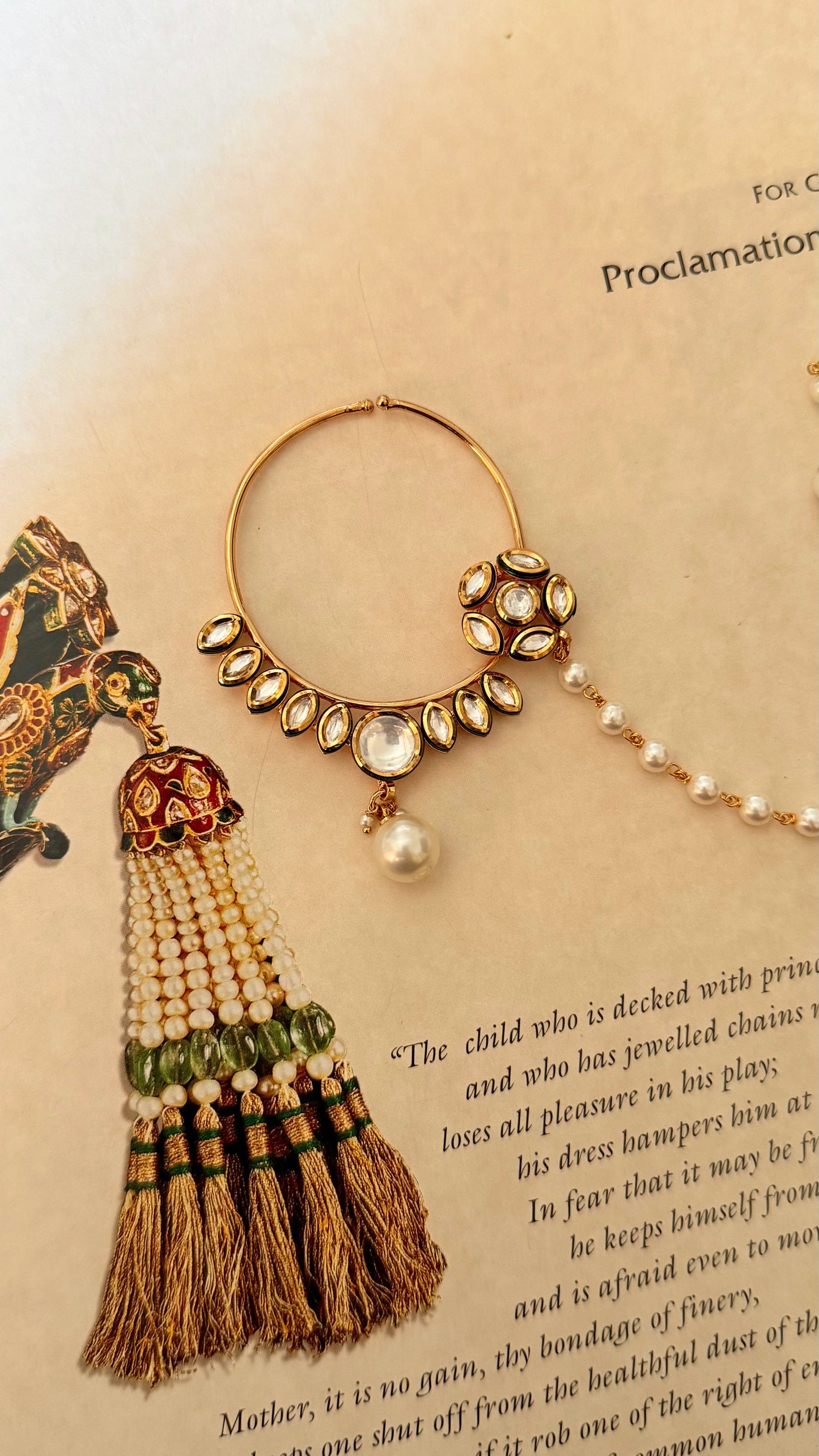 floral moissanite pearl drop nath