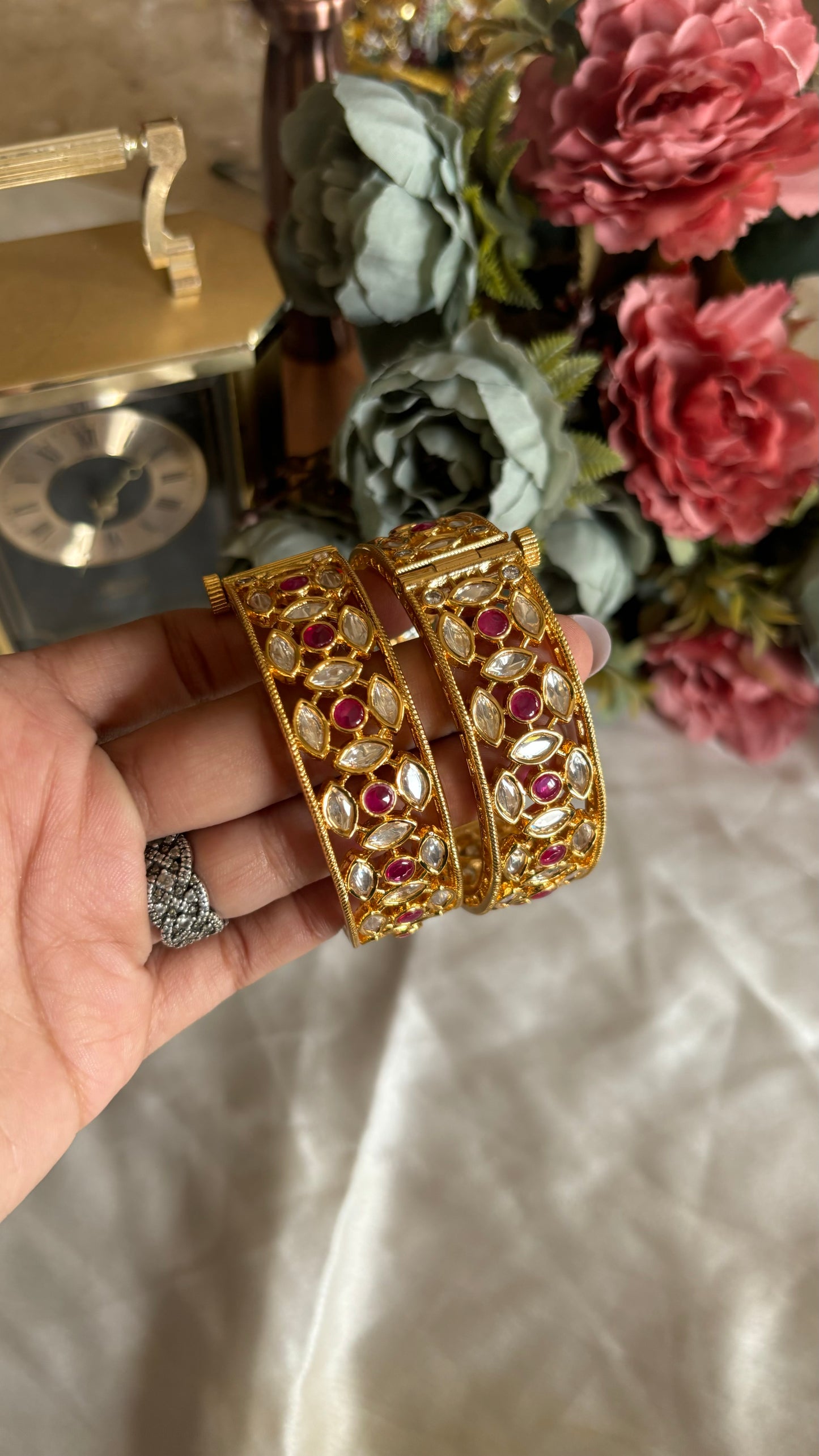 Ruby moissante polki bangles