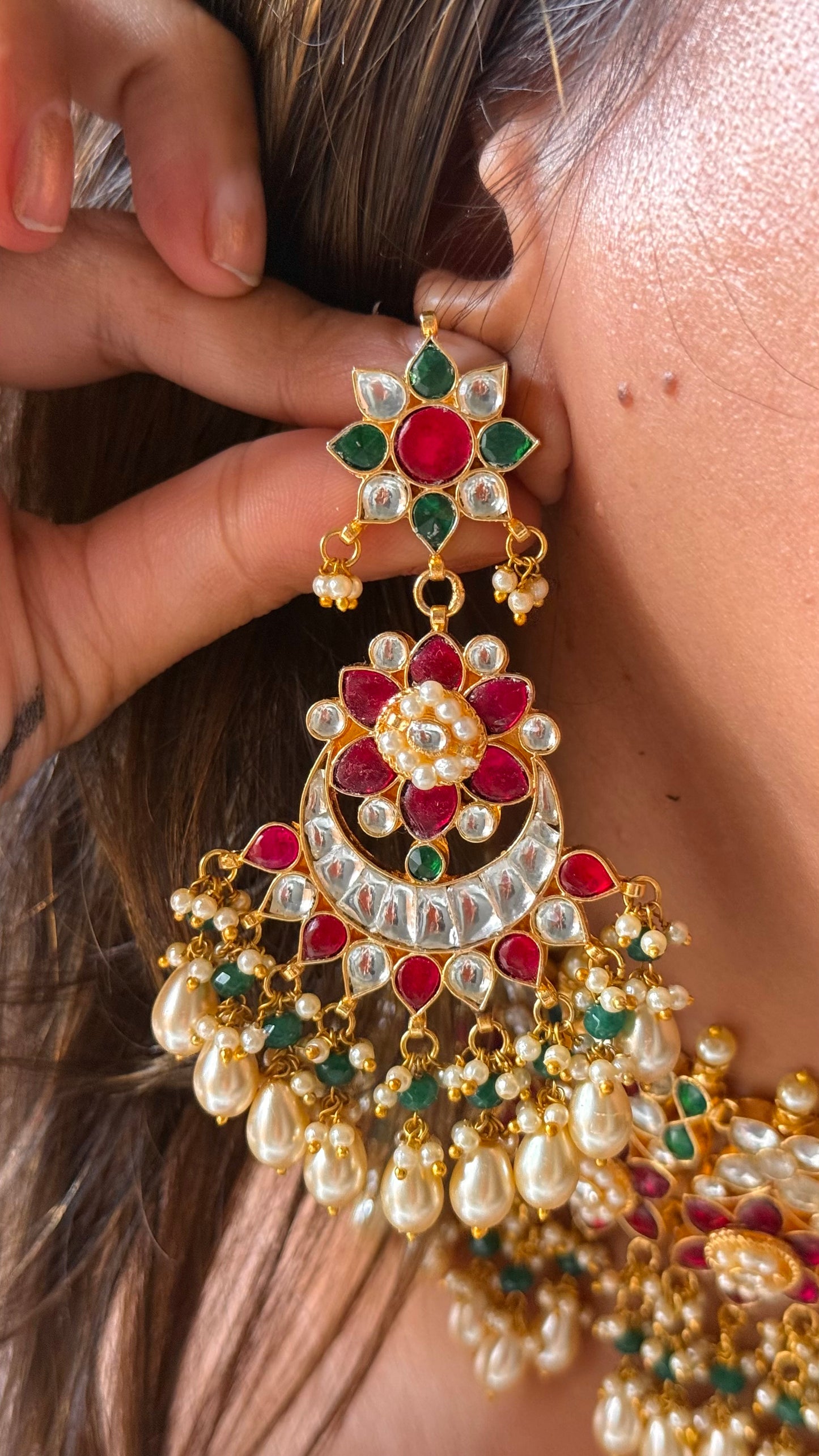 Emerald & ruby Paachi Kundan with tear drops choker necklace