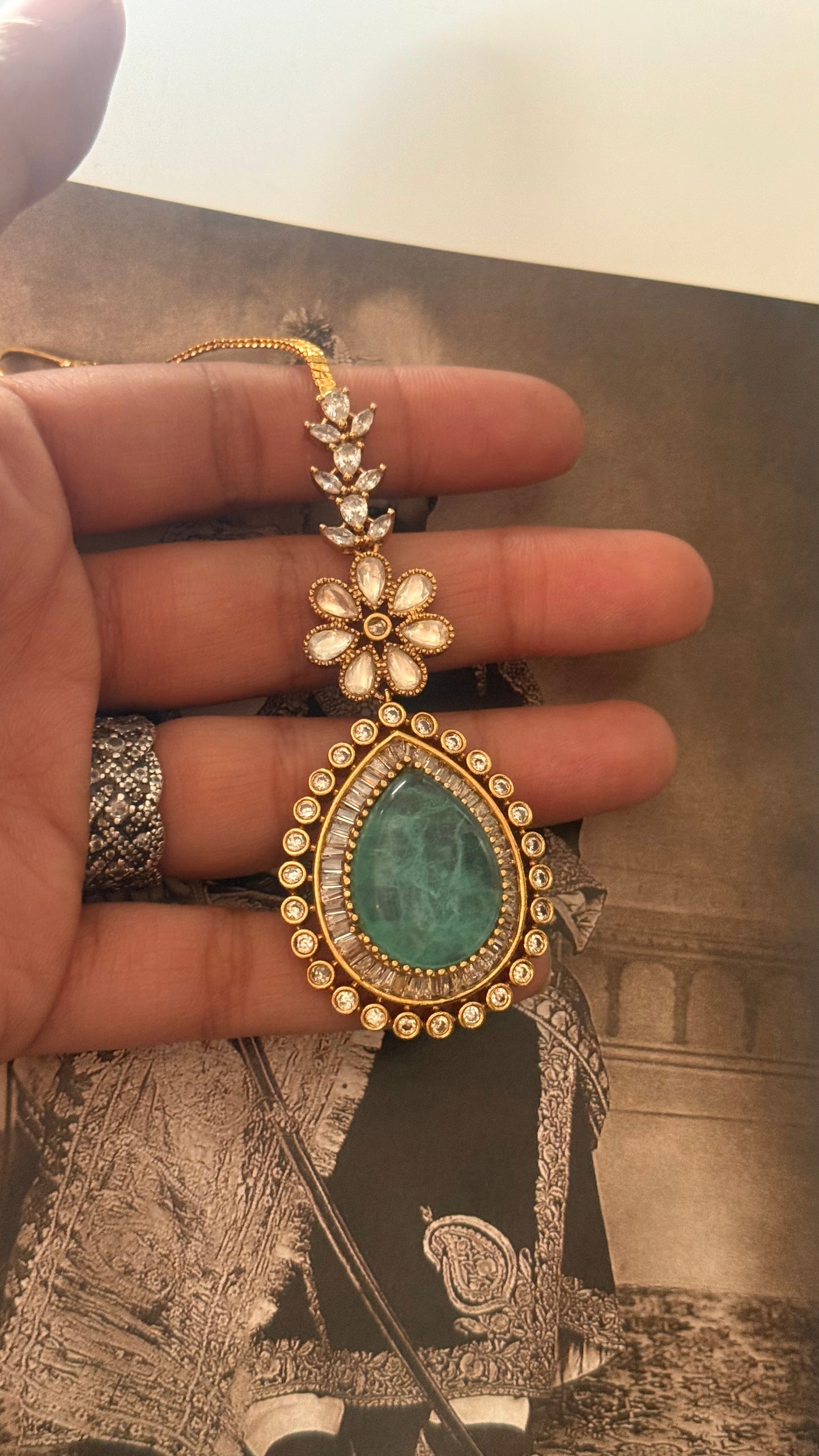 Mint doublet floral polki maangtika