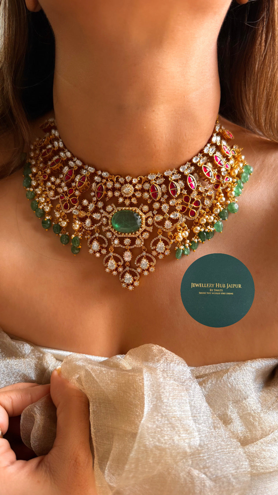 Emerald doublet ruby royal heritage collar necklace
