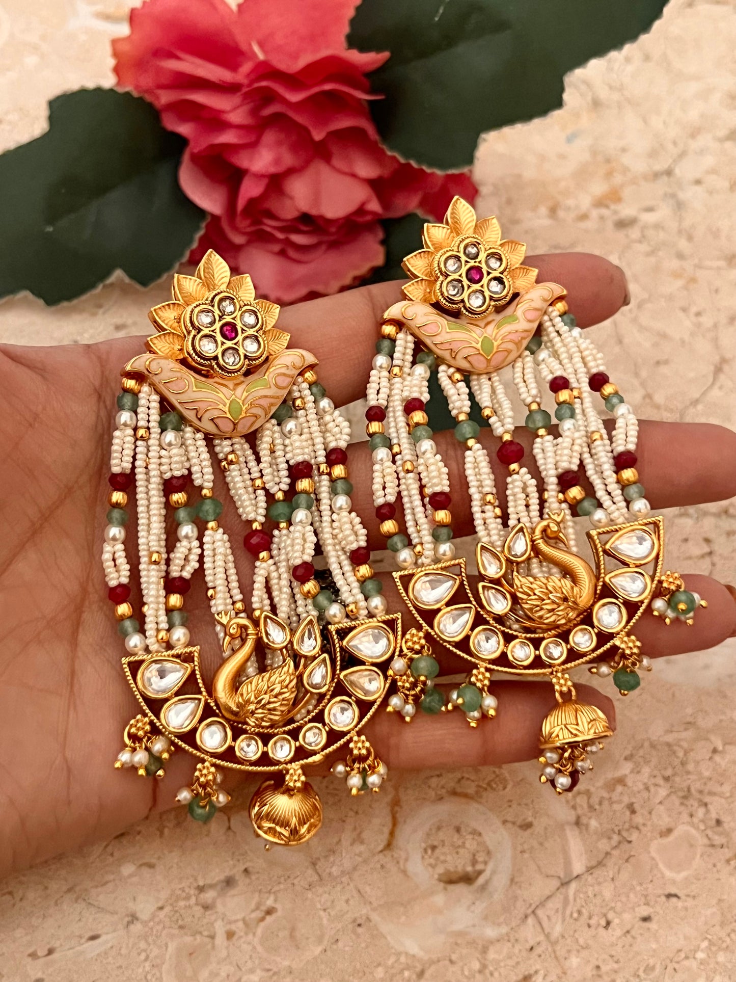 Rajwada pachi kundan earrings