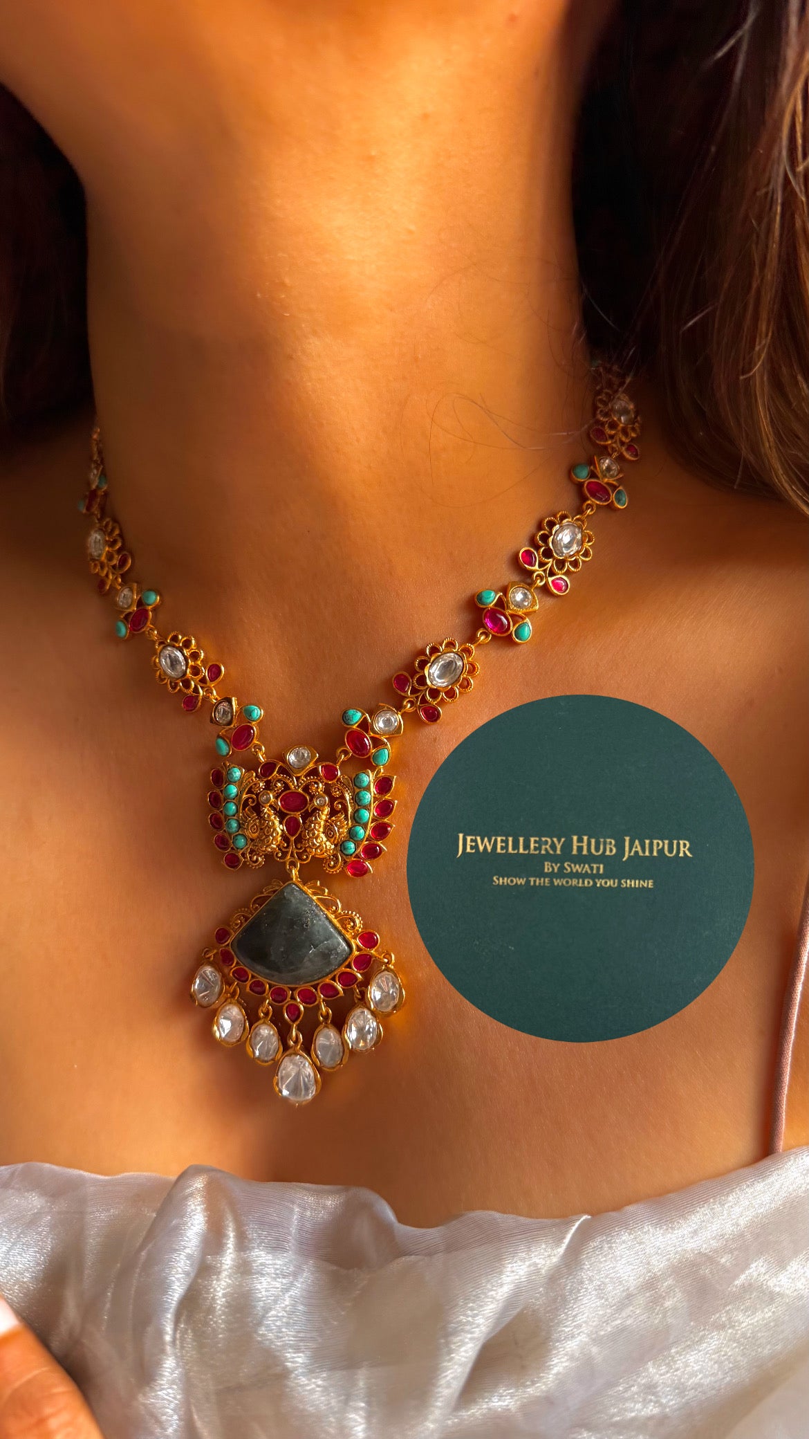 Amrapali inspired Natural stone Firoza & rani pink with real stone set