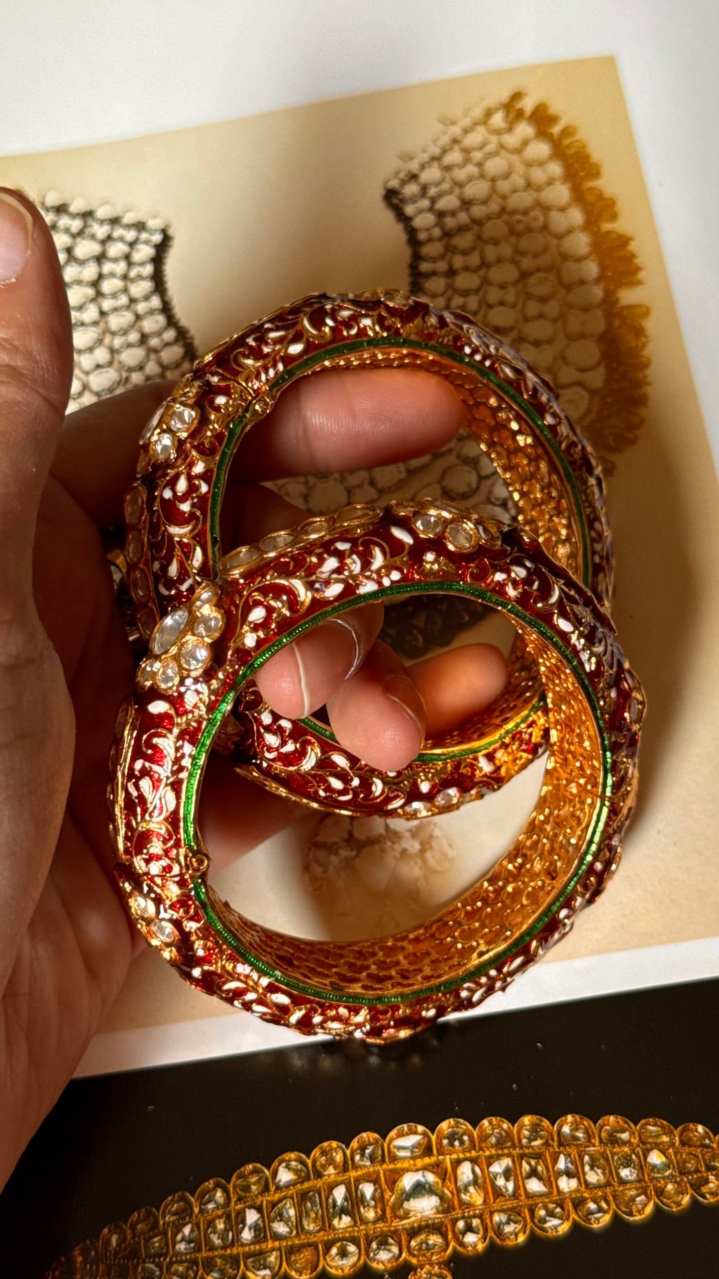 Ruby inlay moissanite meenakari bangles