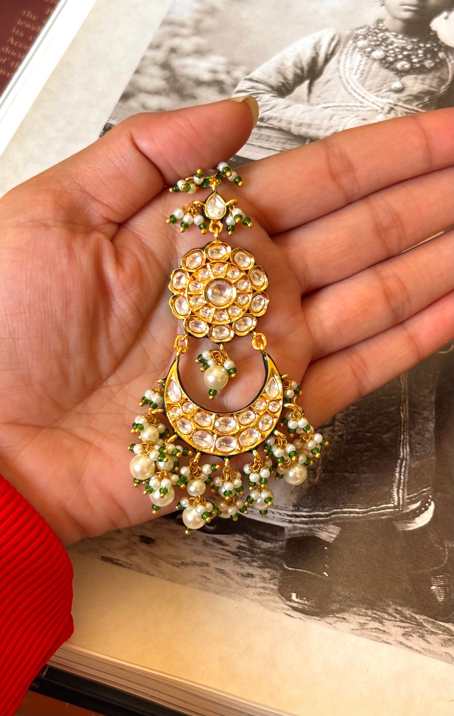 Emerald meeenakari floral Chandbali maagtika