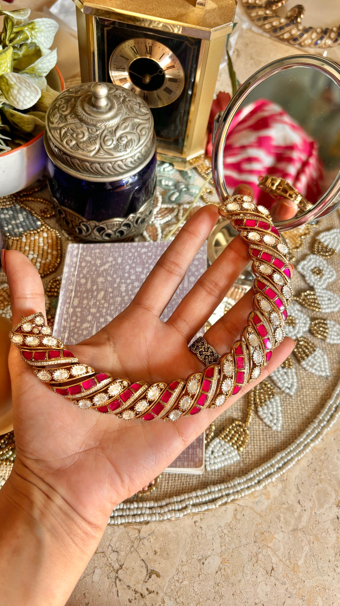 Moissanite rani pink collar necklace
