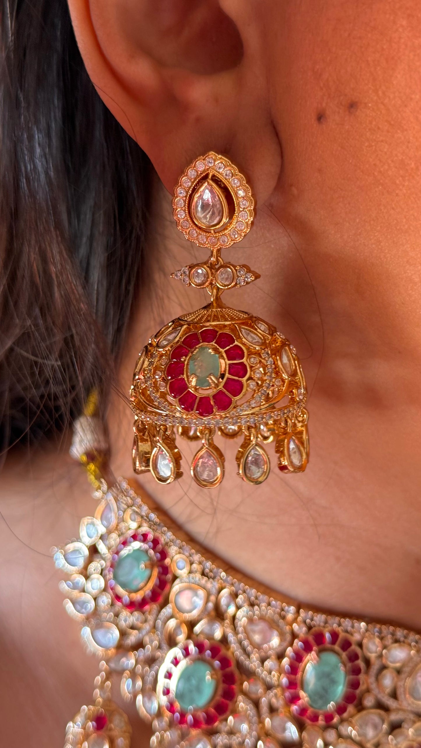 Mint & Rani pink gold polki bridal choker